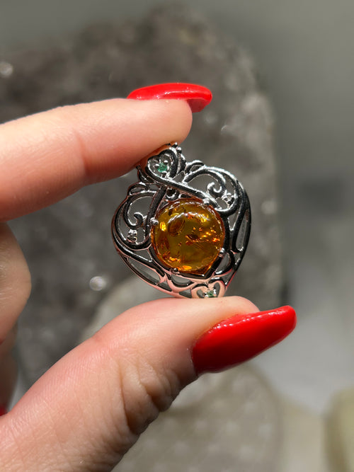 Baltic Amber Heart Pendant 925