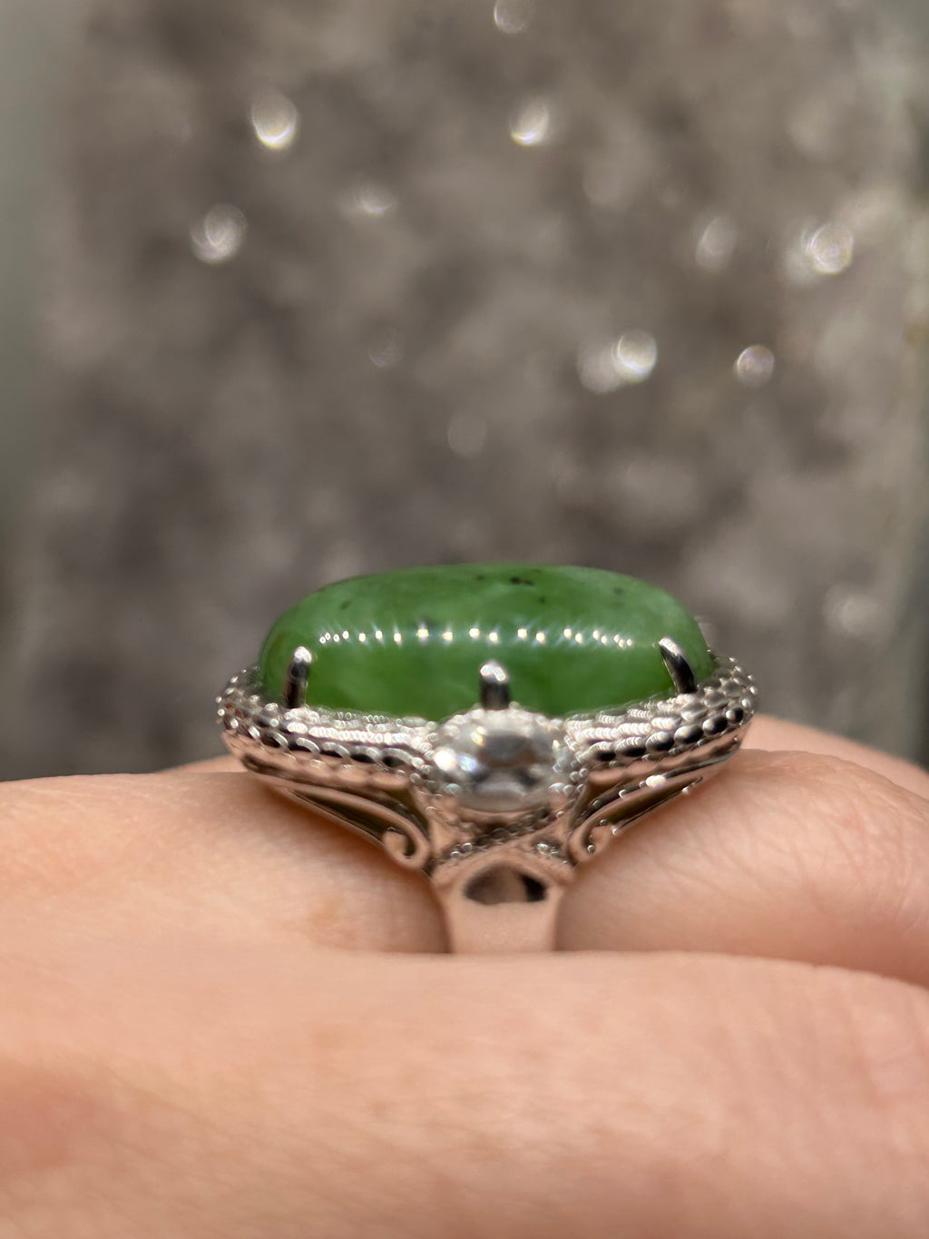 Nephrite Jade & Sapphire Statement Ring