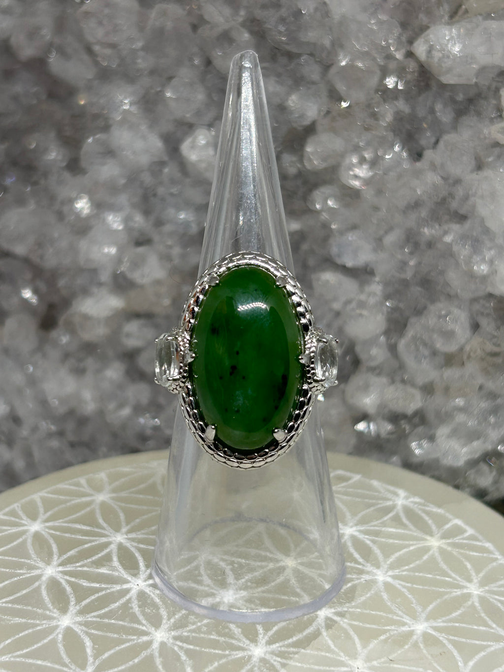 Nephrite Jade & Sapphire Statement Ring