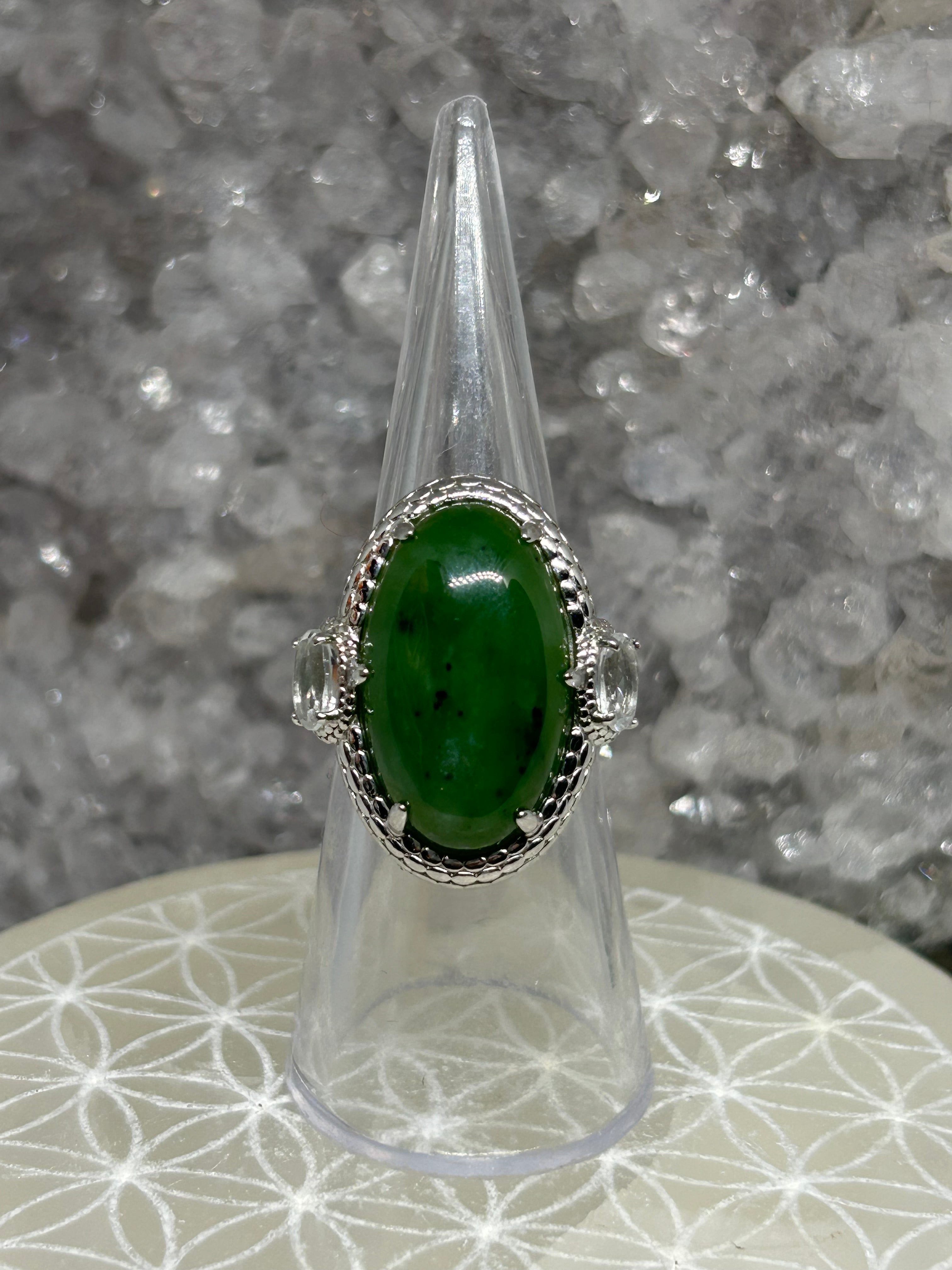 Nephrite Jade & Sapphire Statement Ring