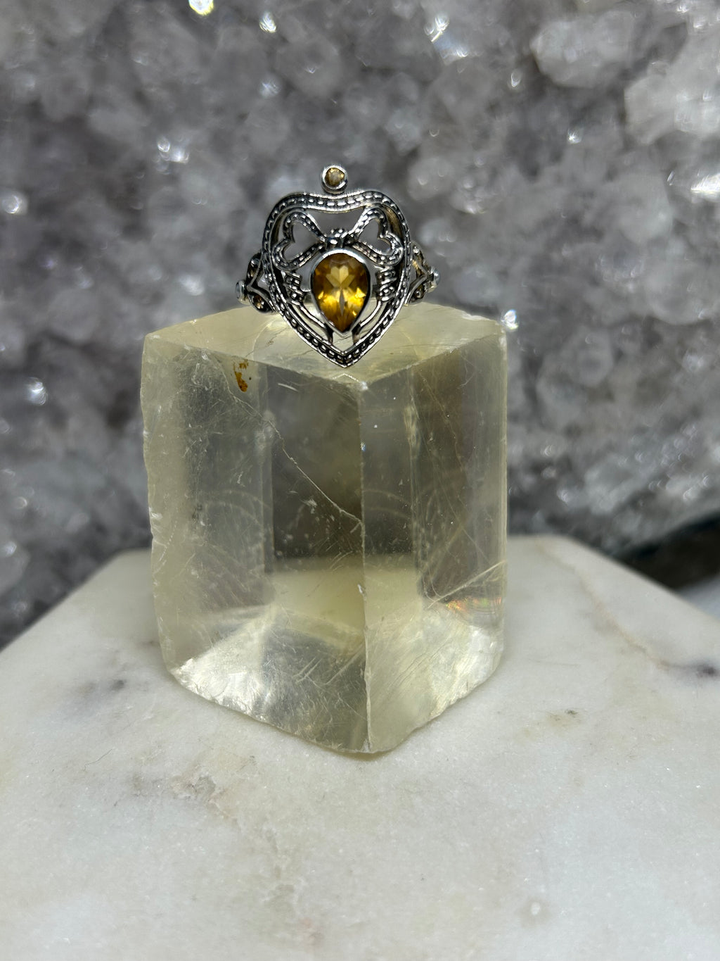 Vintage Citrine Heart Ring 925