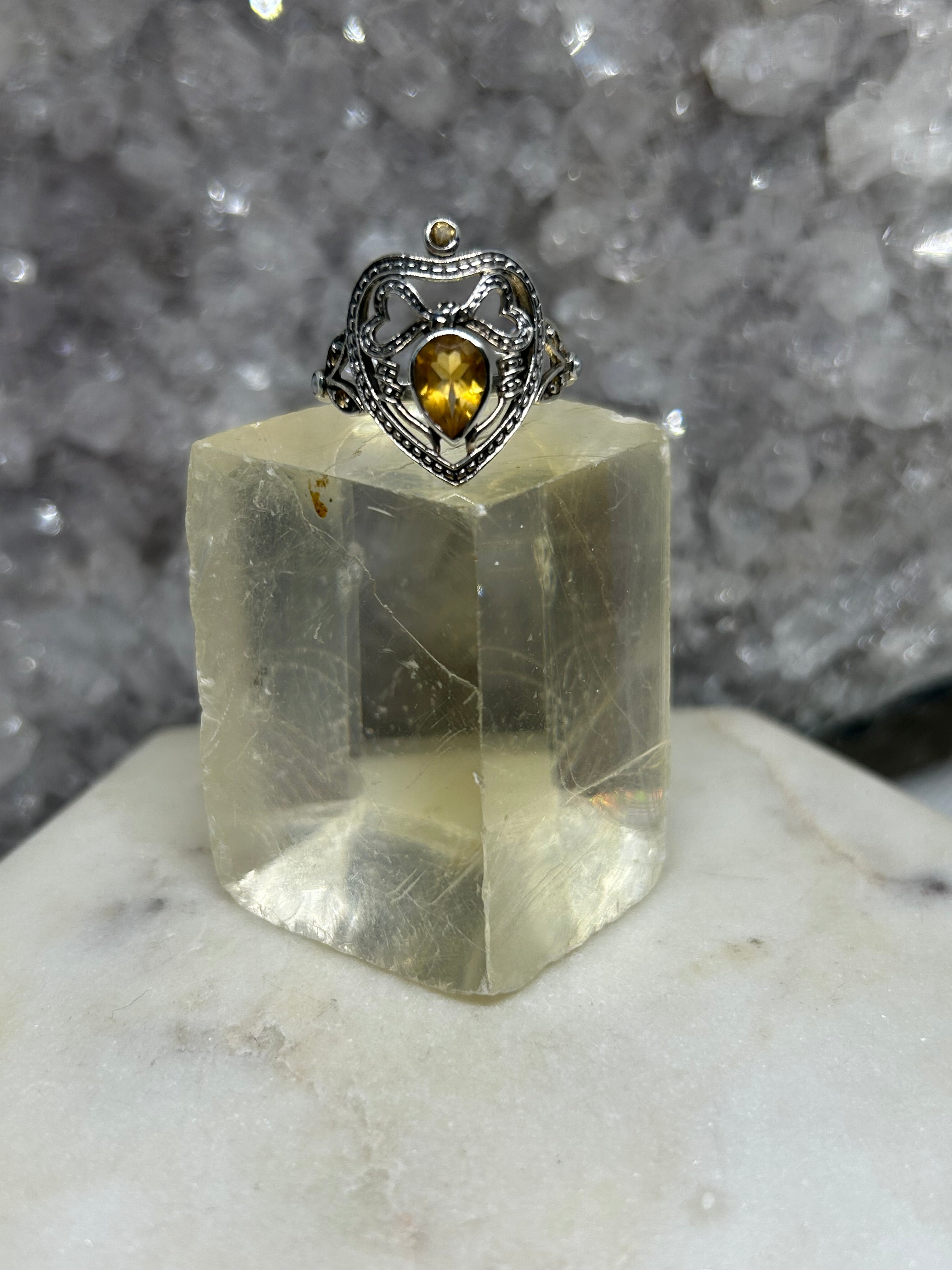 Vintage Citrine Heart Ring 925