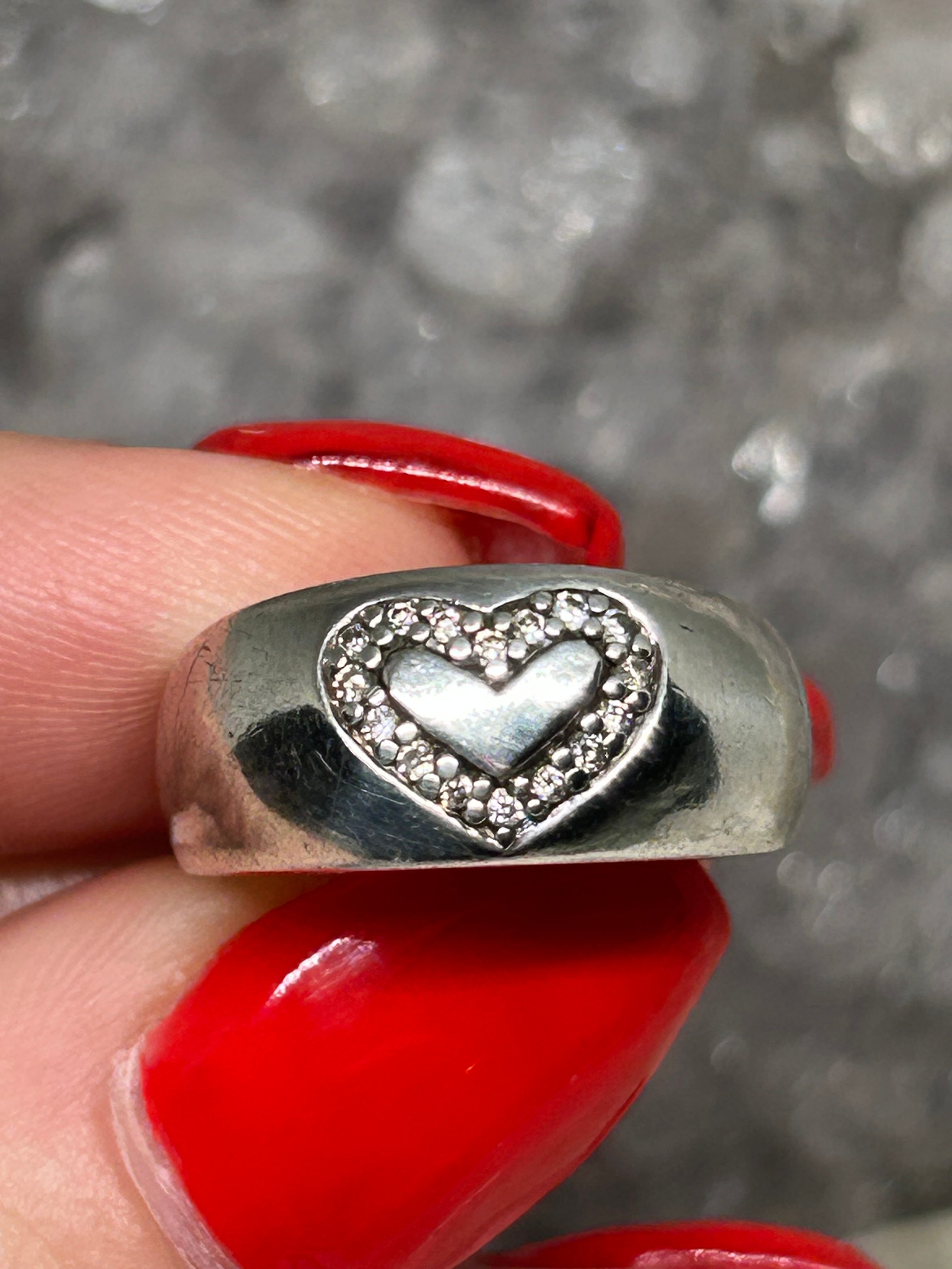 Vintage Diamond Heart Ring 925
