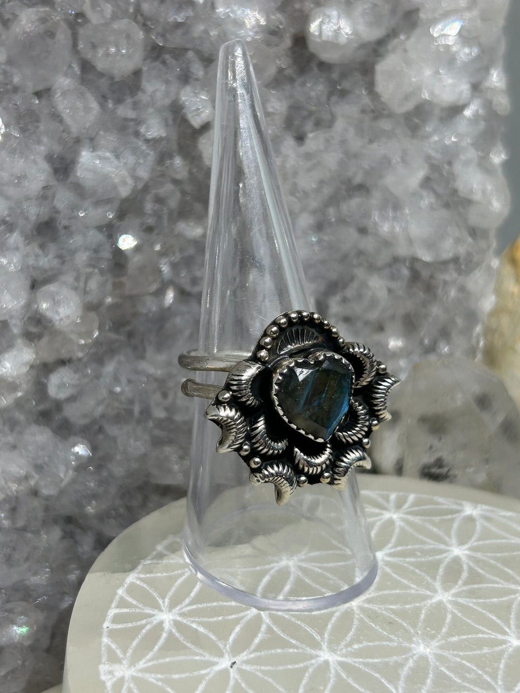 Hand Crafted Labradorite Heart Ring 925