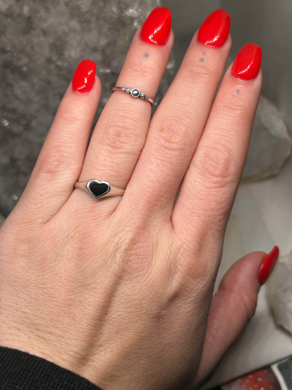 Vintage Black Onyx Heart Ring 925