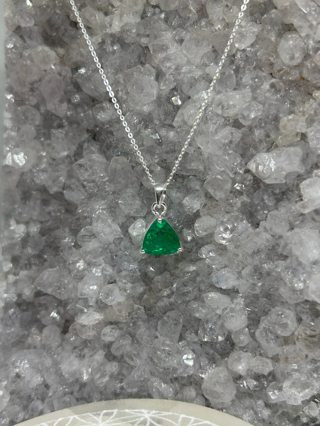 Trillion Cut Colombian Emerald Pendant Necklace