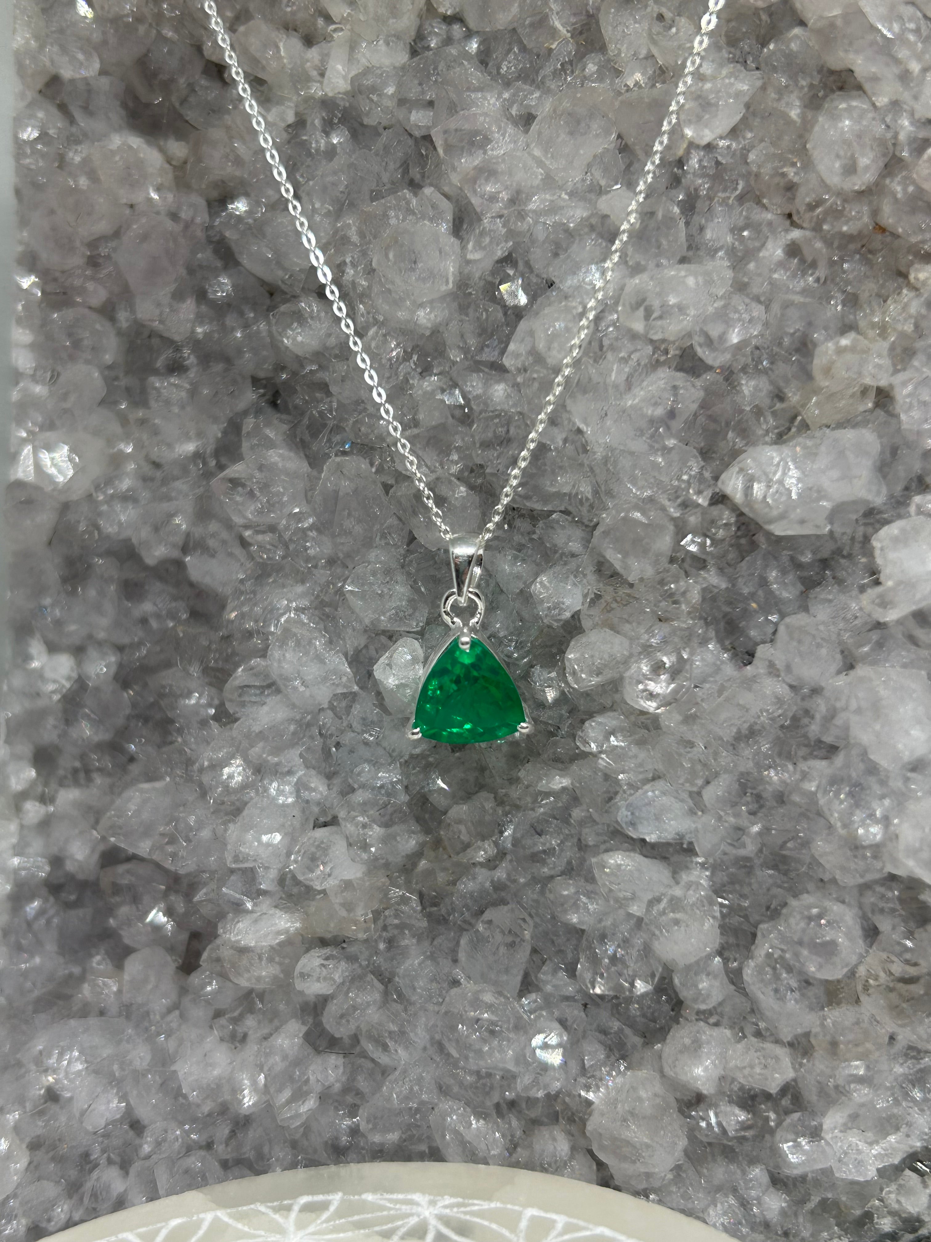 Trillion Cut Emerald Pendant Necklace