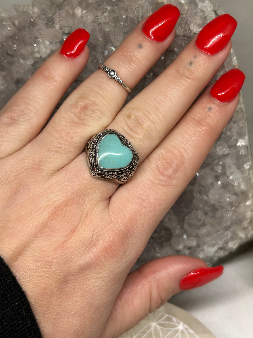 Vintage Turquoise Heart Ring 925