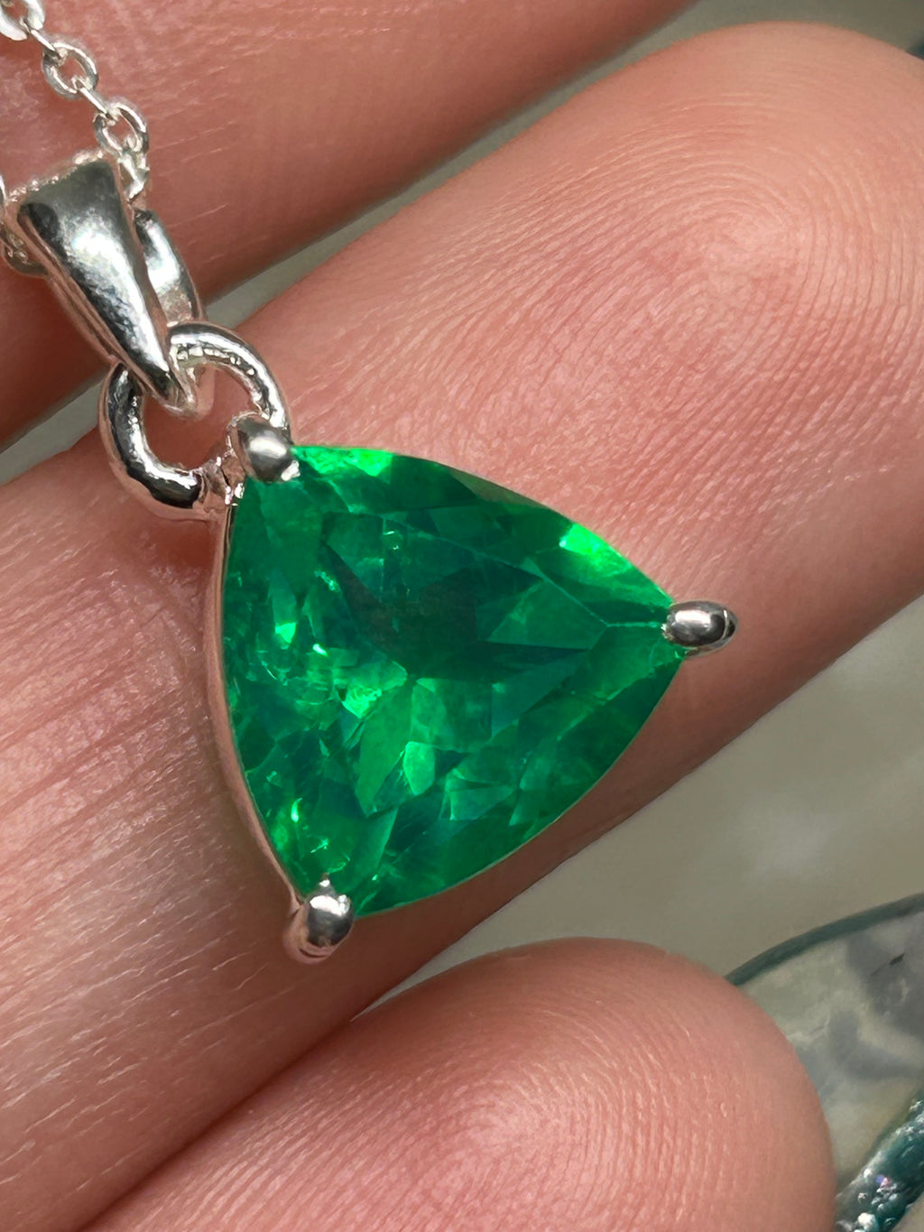 Trillion Cut Colombian Emerald Pendant Necklace