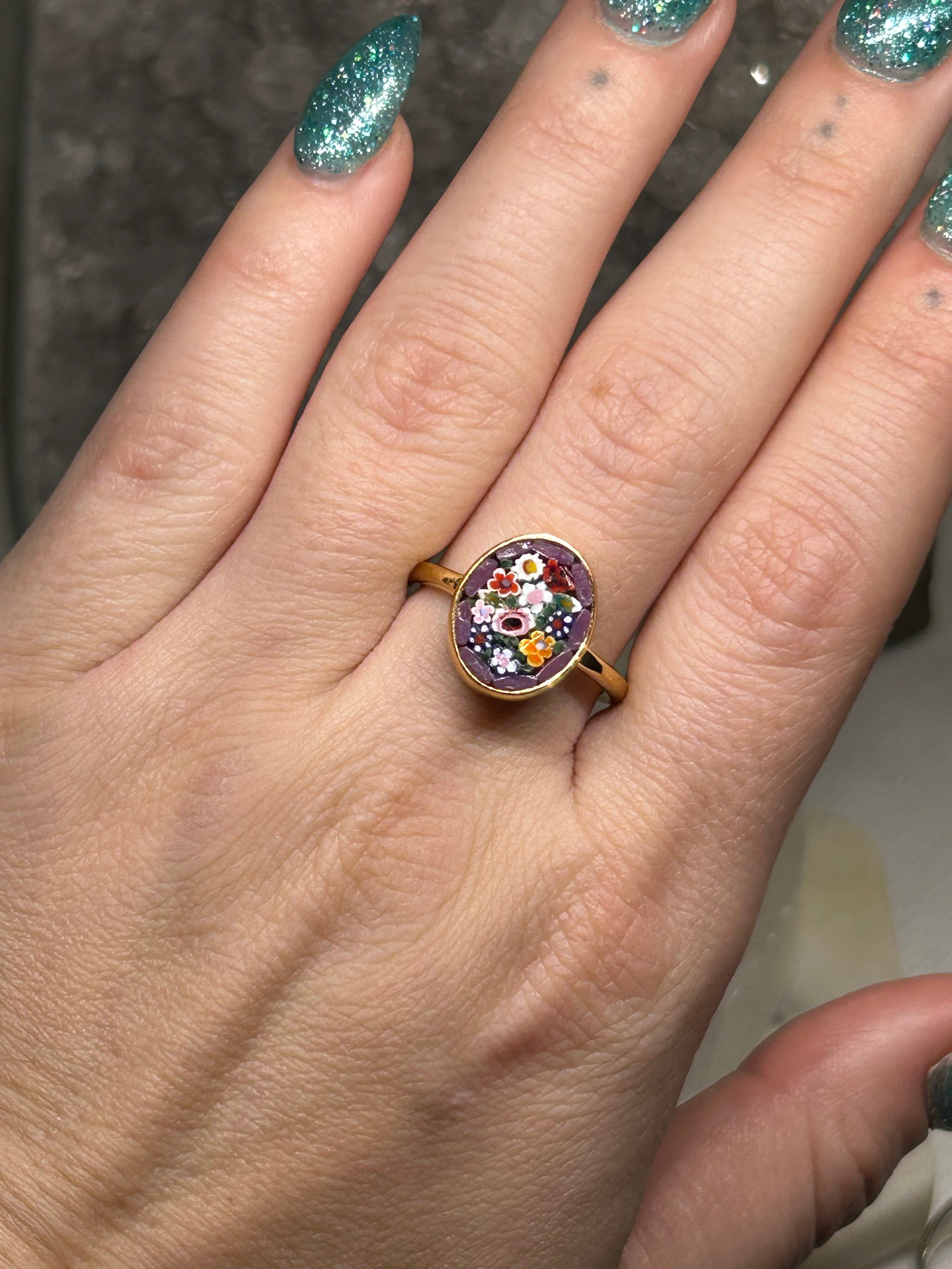 Italian Micromosaic Bouquet Ring 925