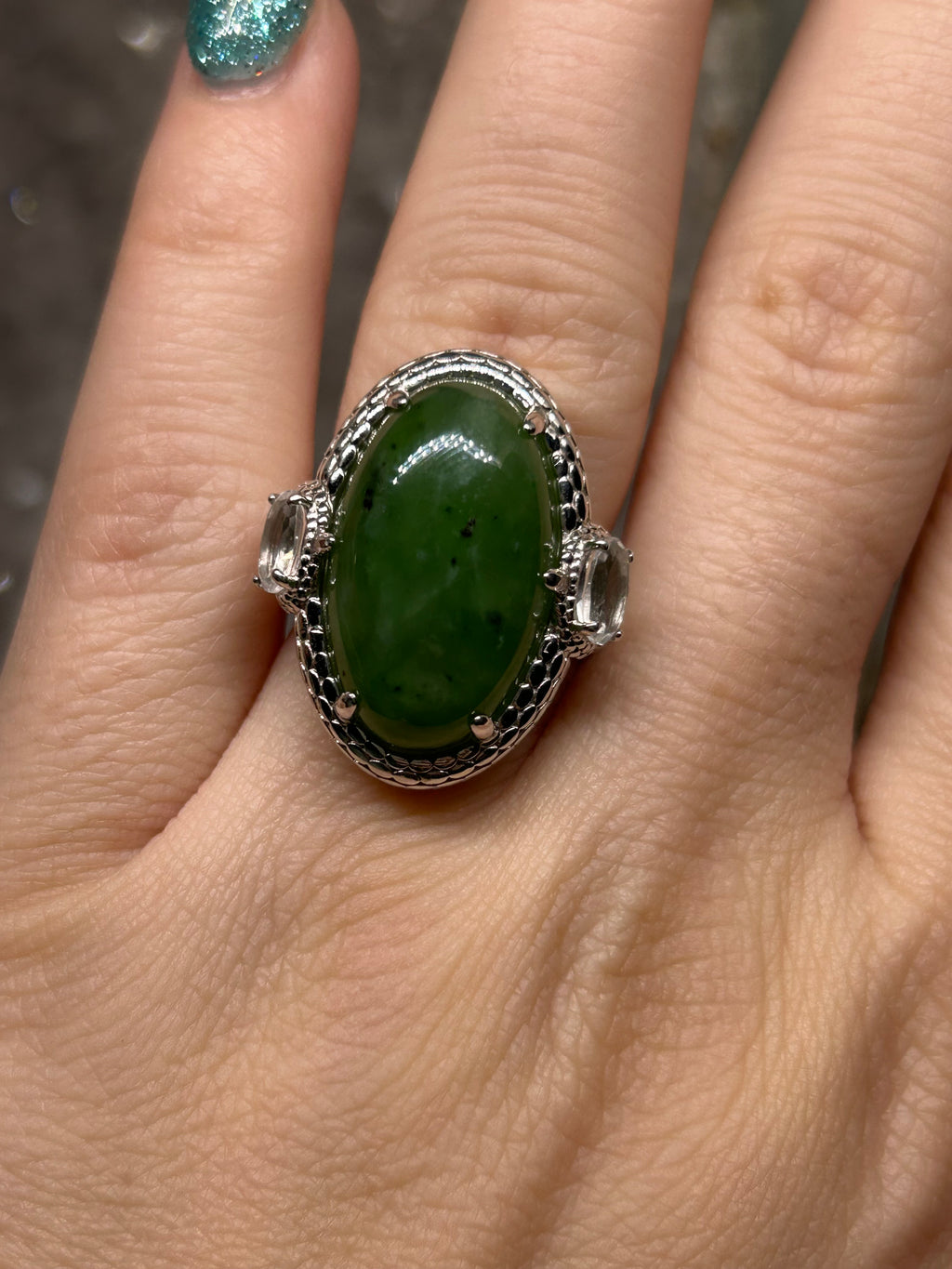 Nephrite Jade & Sapphire Statement Ring