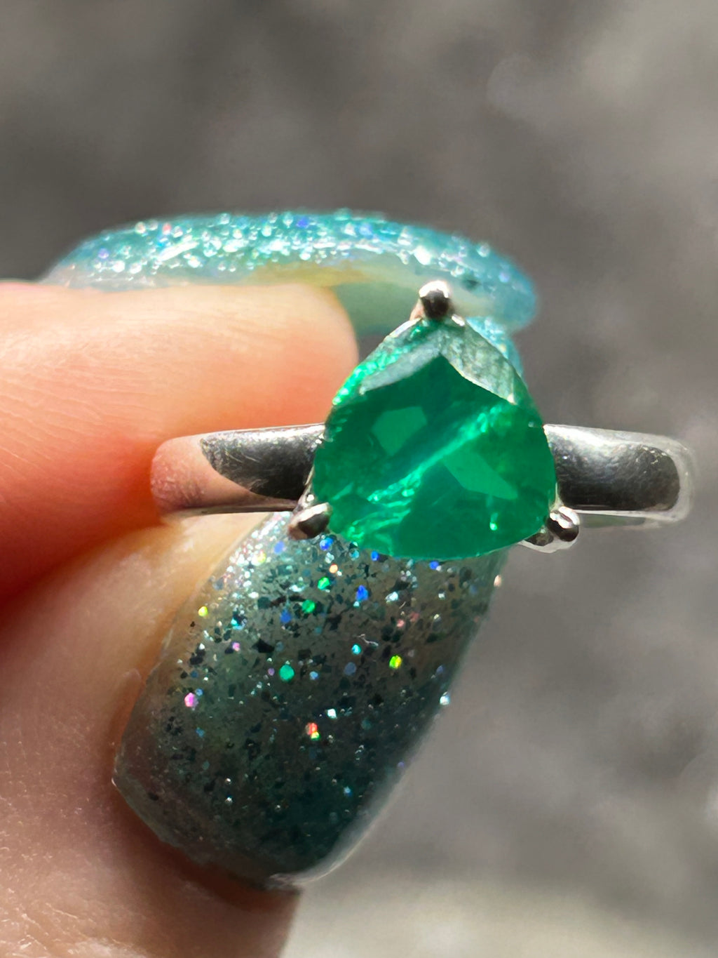 Trillion Cut Colombian Emerald Ring