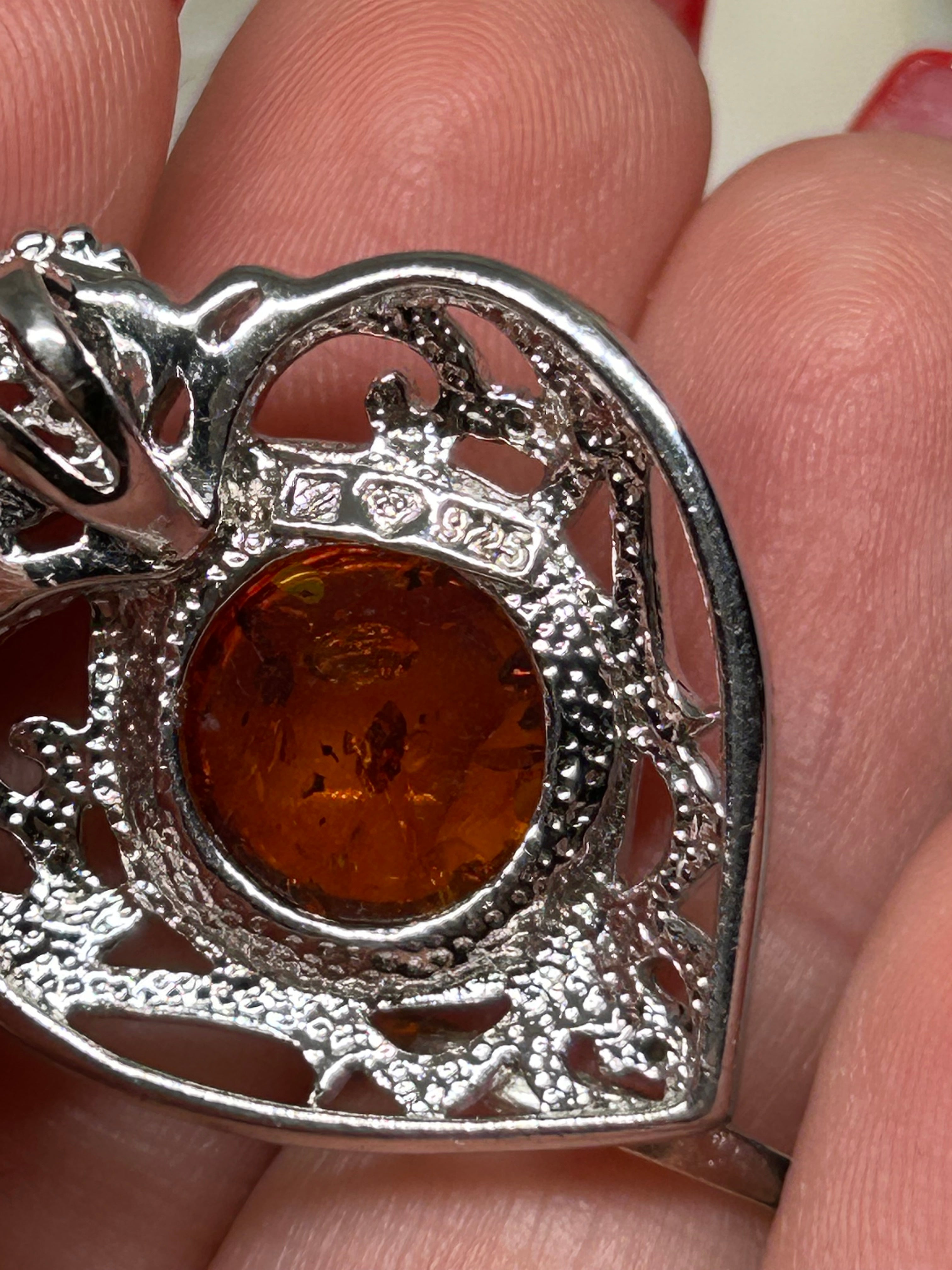 Baltic Amber Heart Pendant 925
