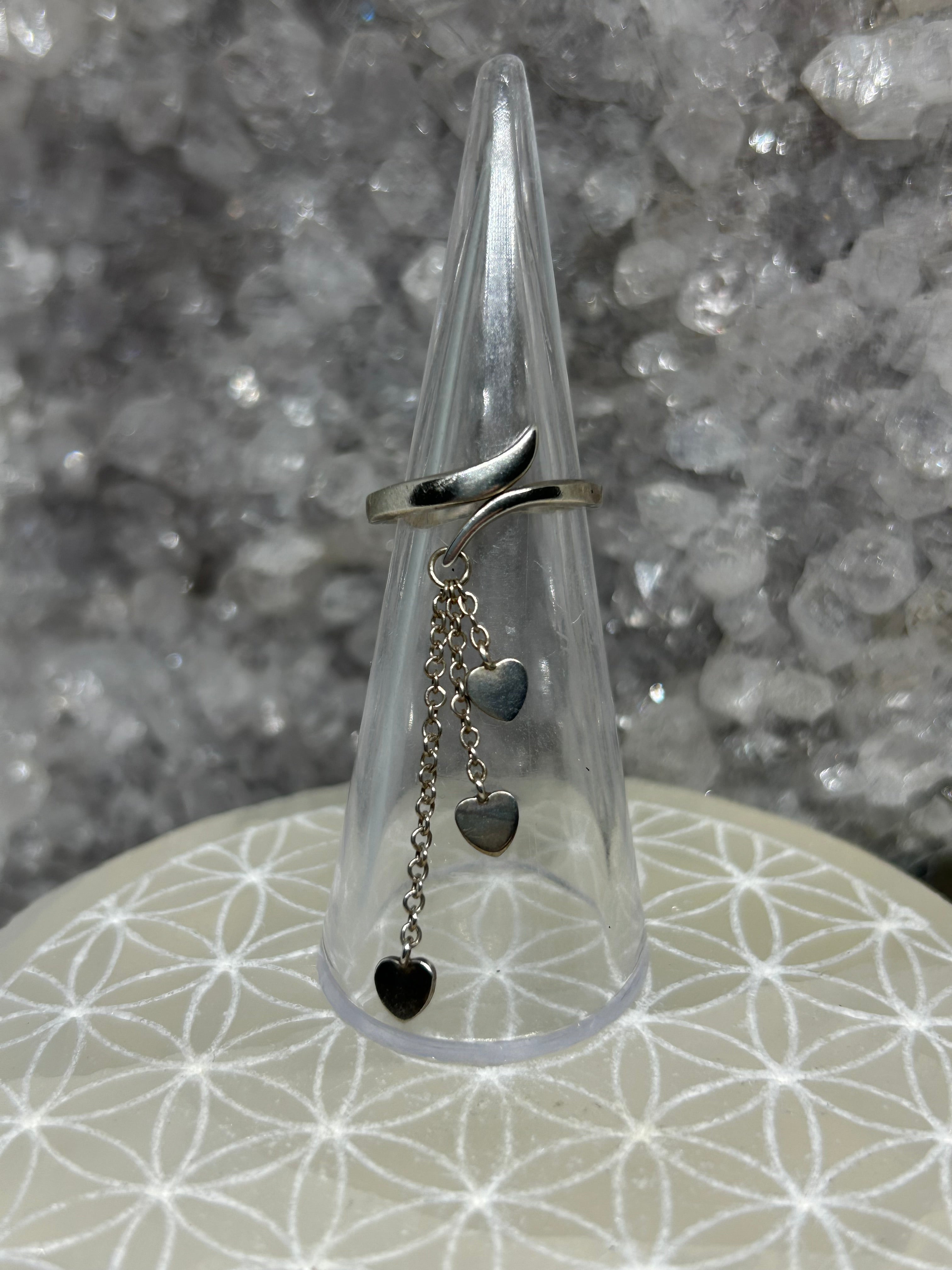 Vintage Triple Heart Charm Ring 925