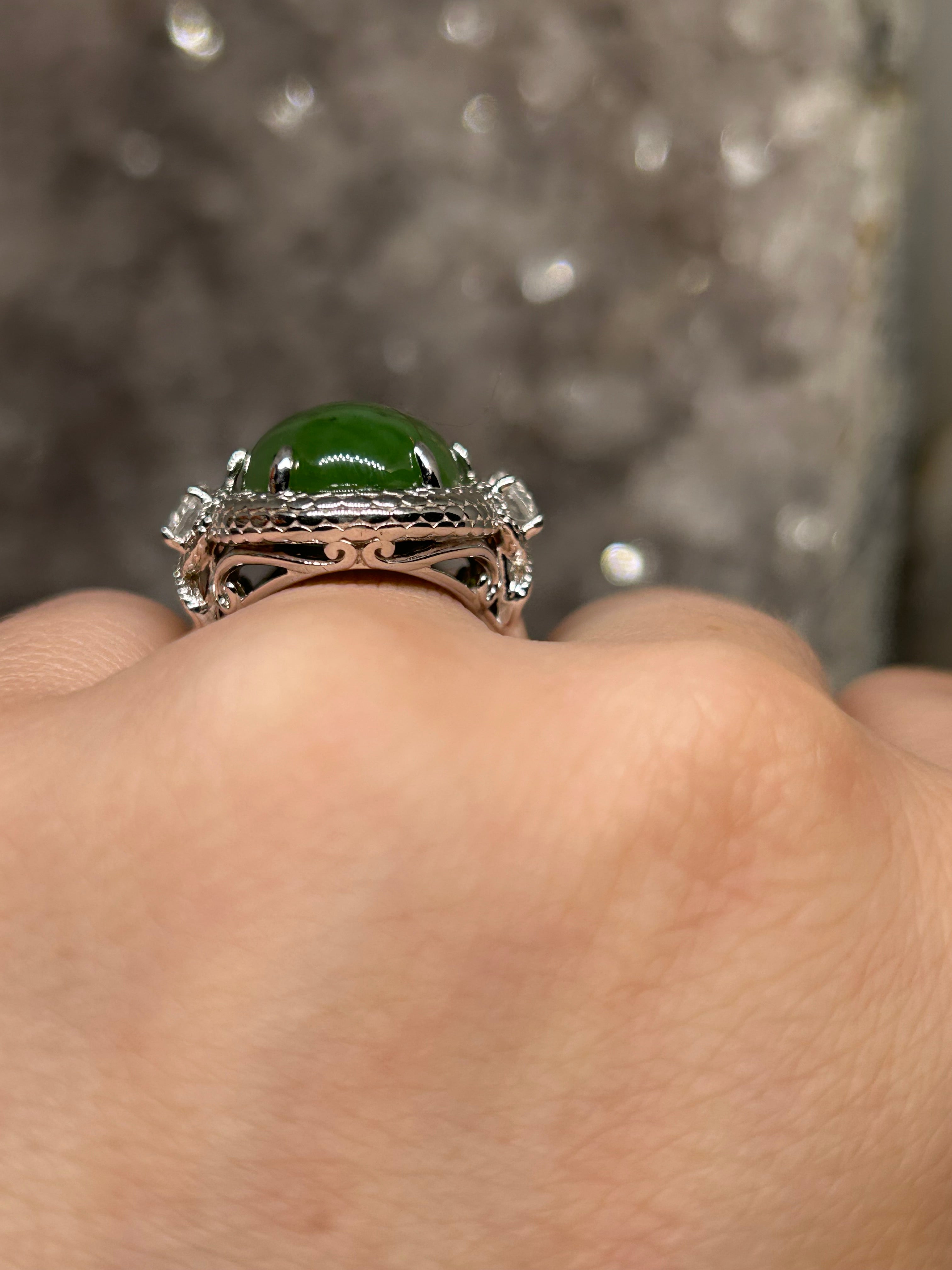 Nephrite Jade & Sapphire Statement Ring