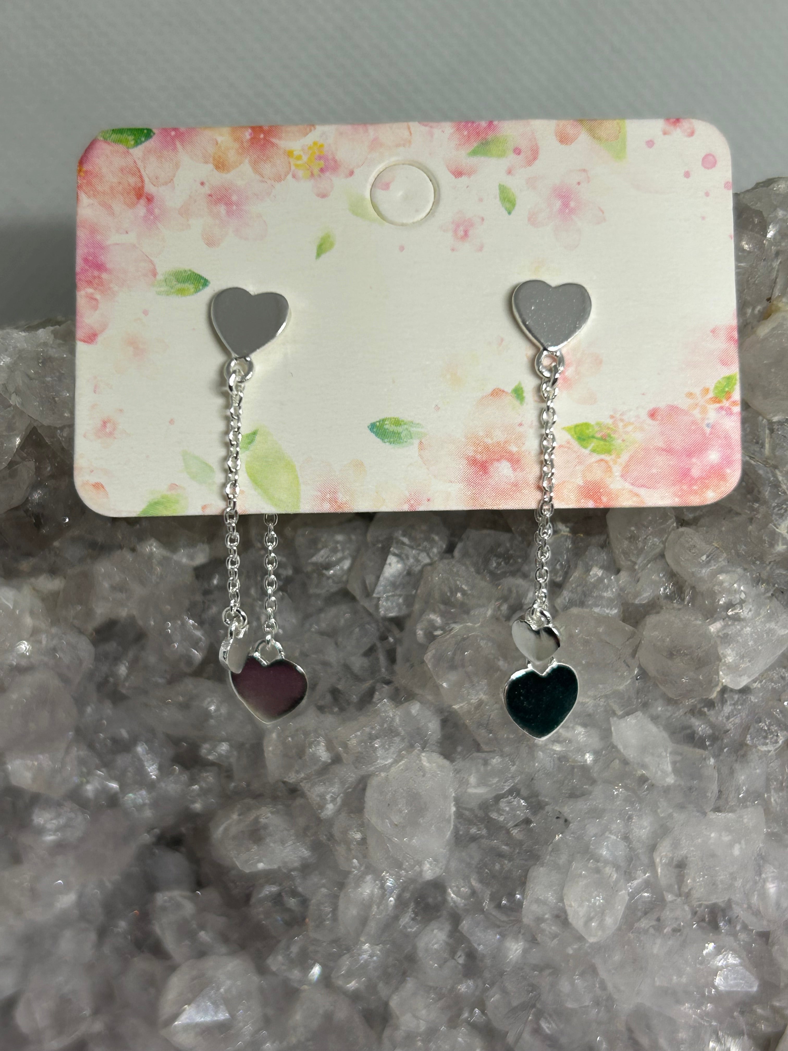 Sterling Silver Triple Heart Dangle Earrings