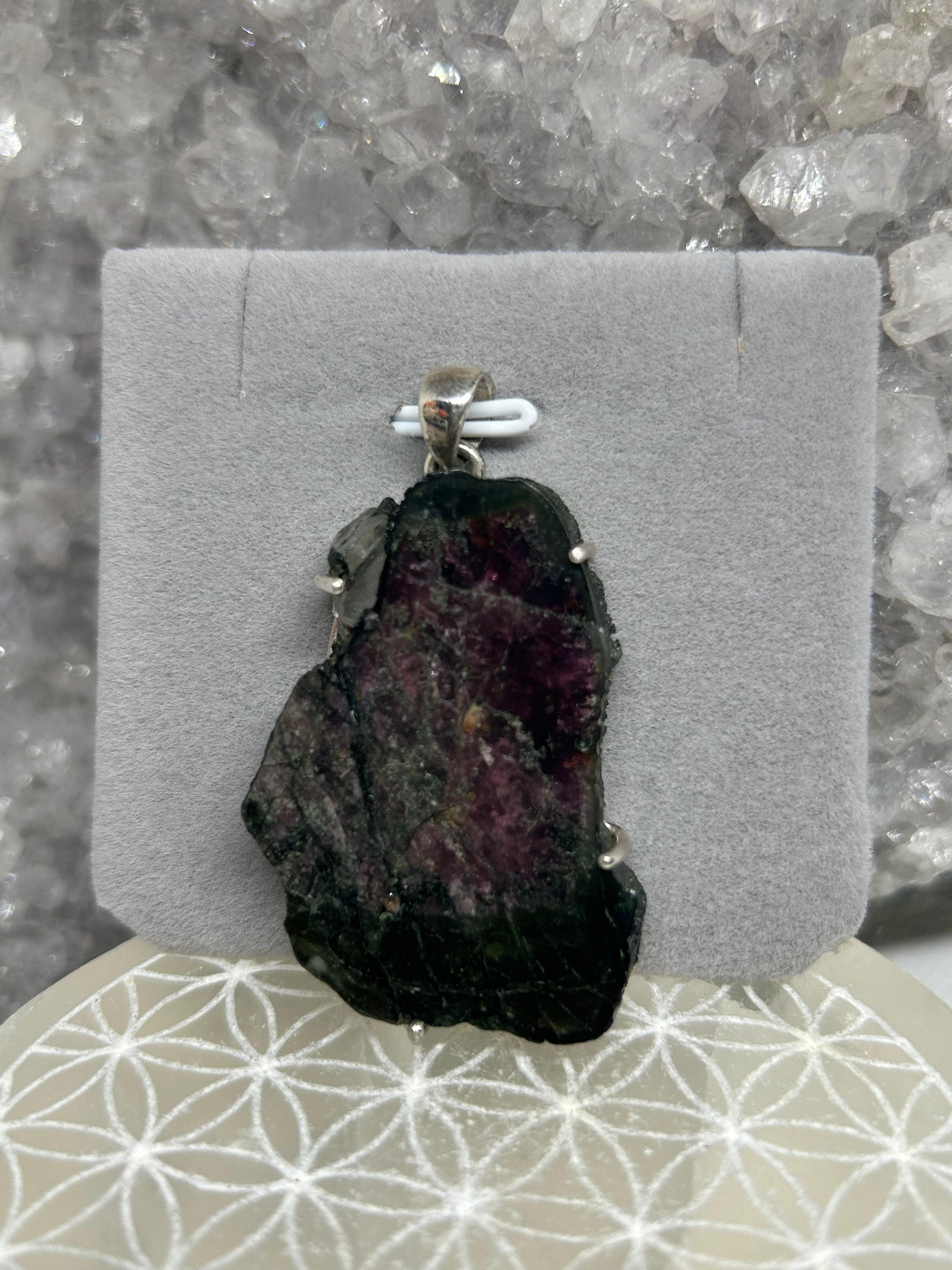 Statement Watermelon Tourmaline Slice Pendant 925