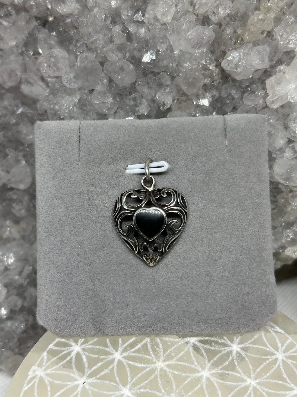 Vintage Black Onyx Filigree Heart Pendant 925