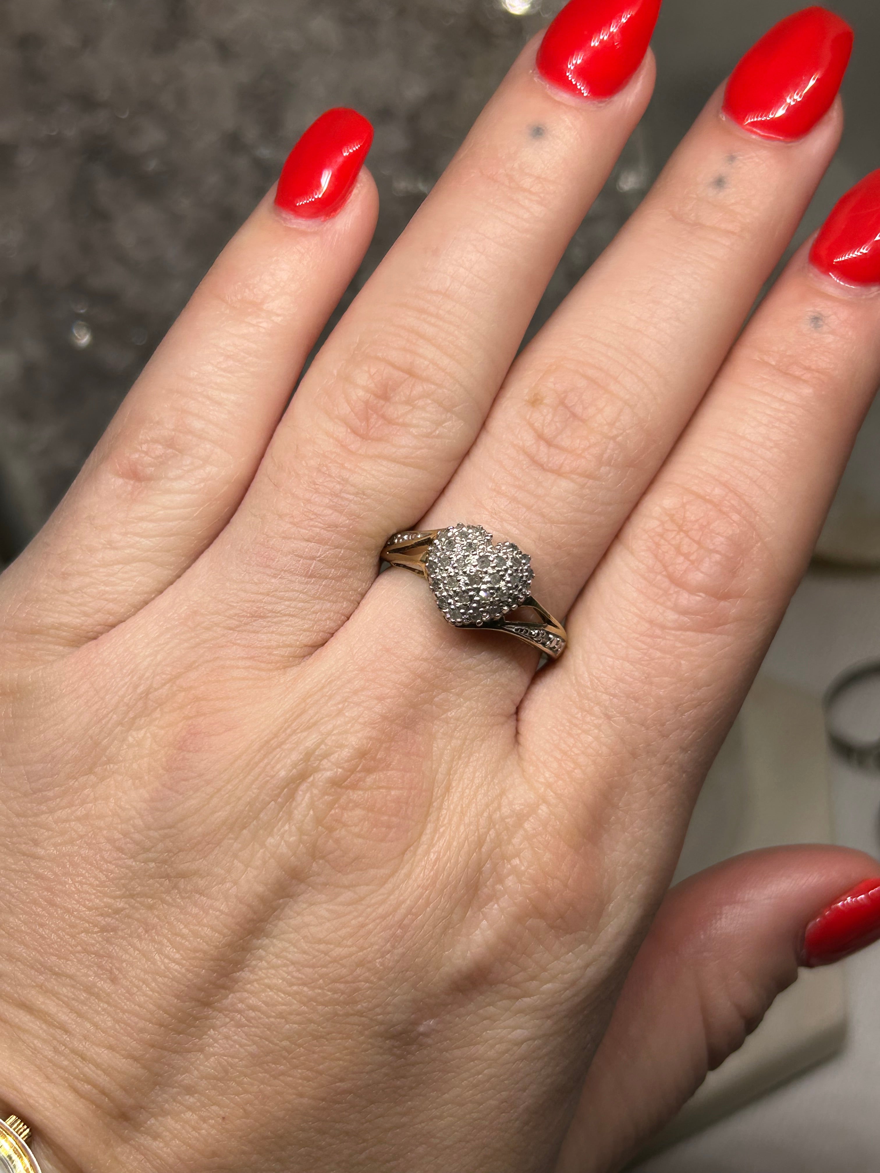 Vintage Natural Diamond Heart Ring 925