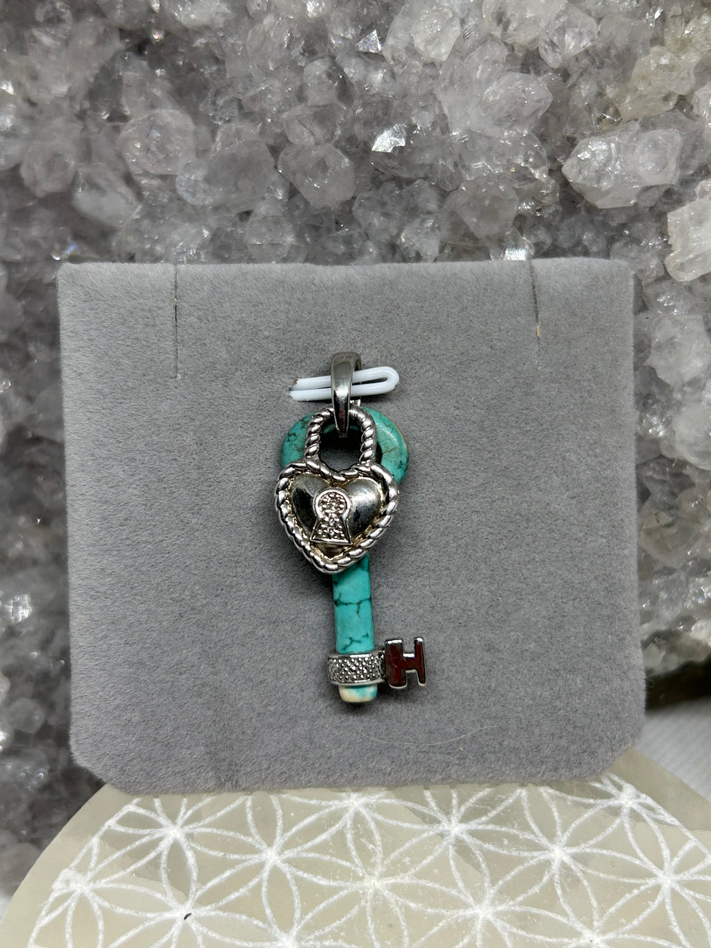 Vintage Turquoise Heart Lock &  Key Pendant