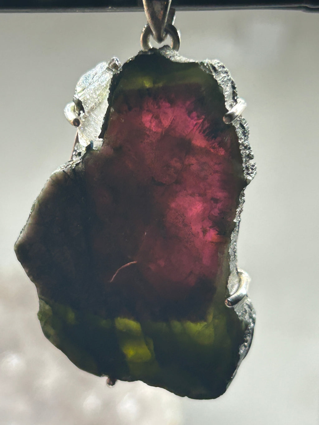 Statement Watermelon Tourmaline Slice Pendant 925