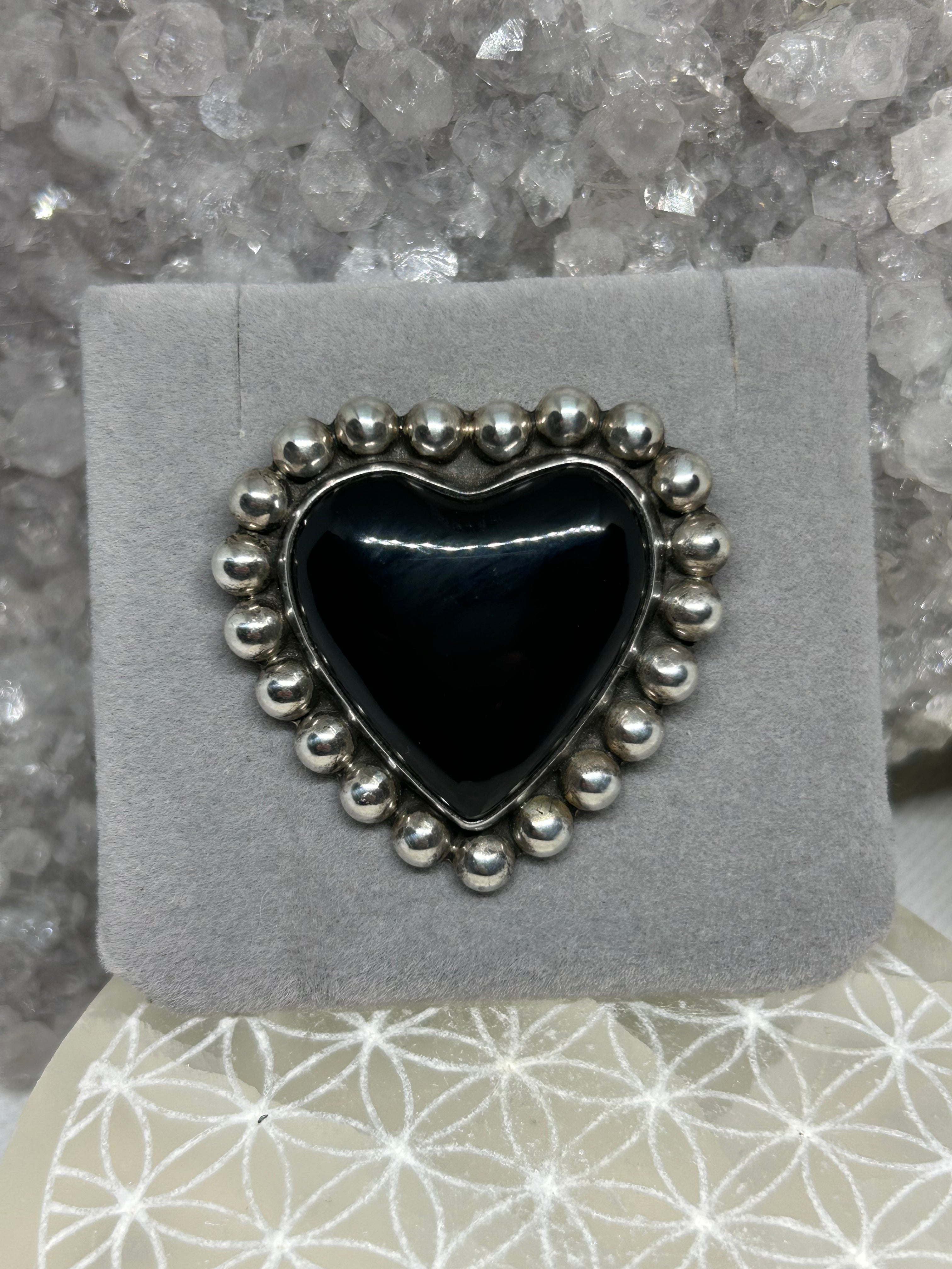Vintage Taxco Black Onyx Heart Pendant/Brooch