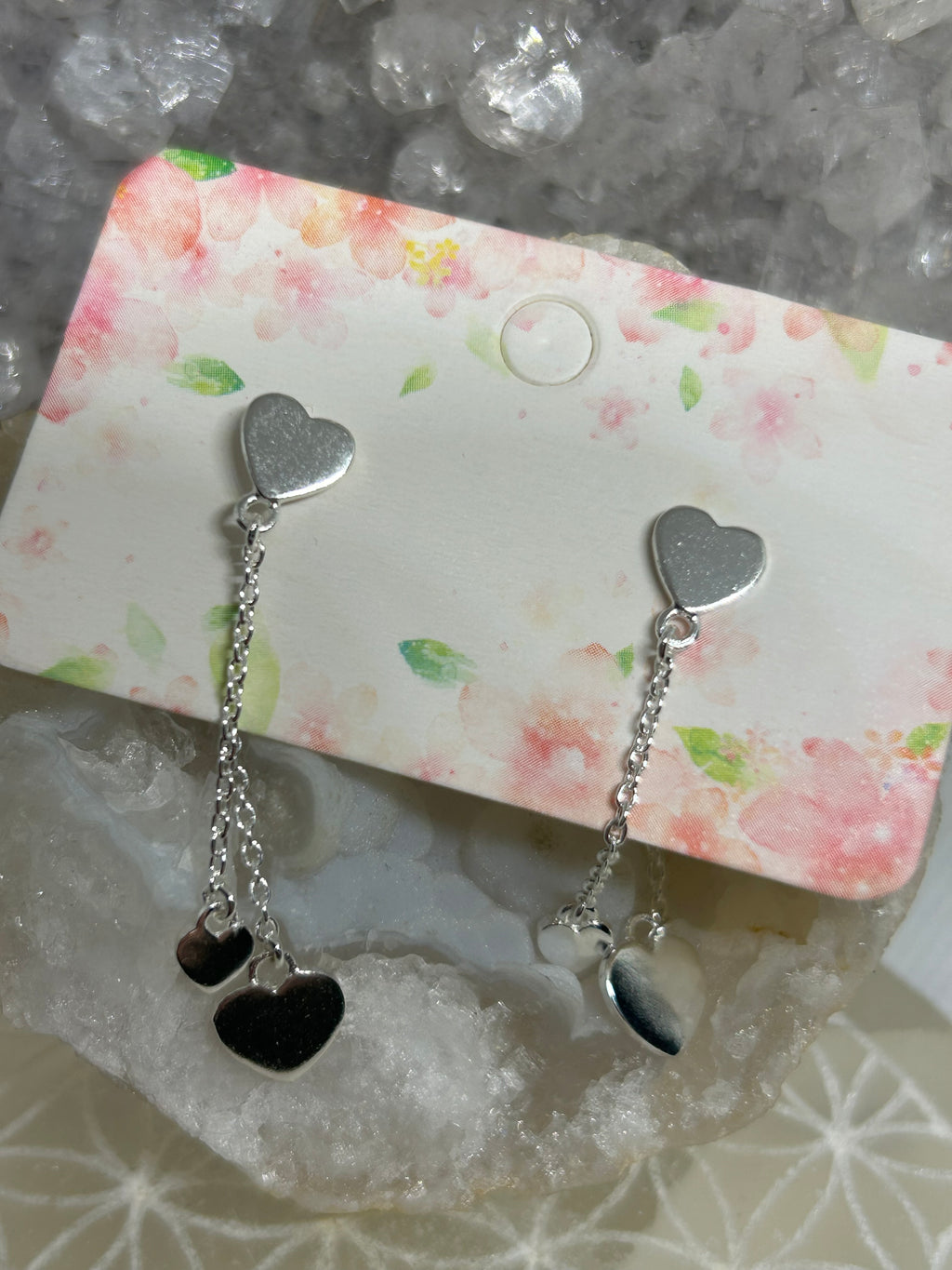 Sterling Silver Triple Heart Dangle Earrings