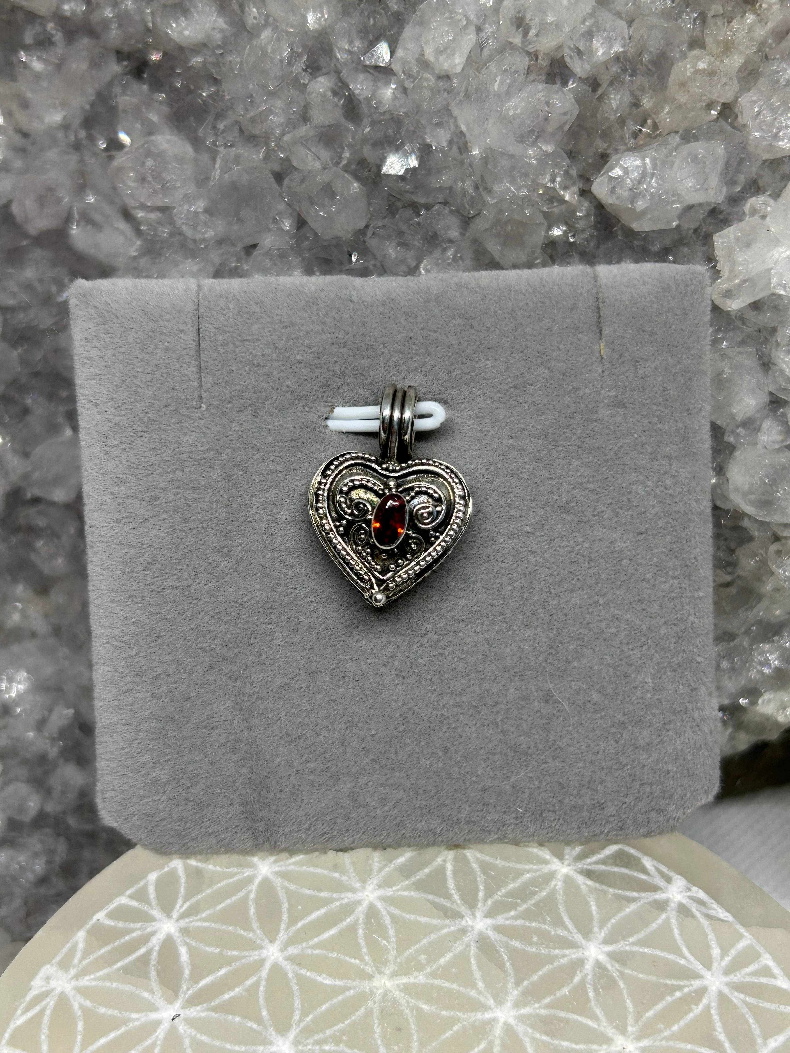 Vintage Garnet Heart Locket Poison Pendant 925