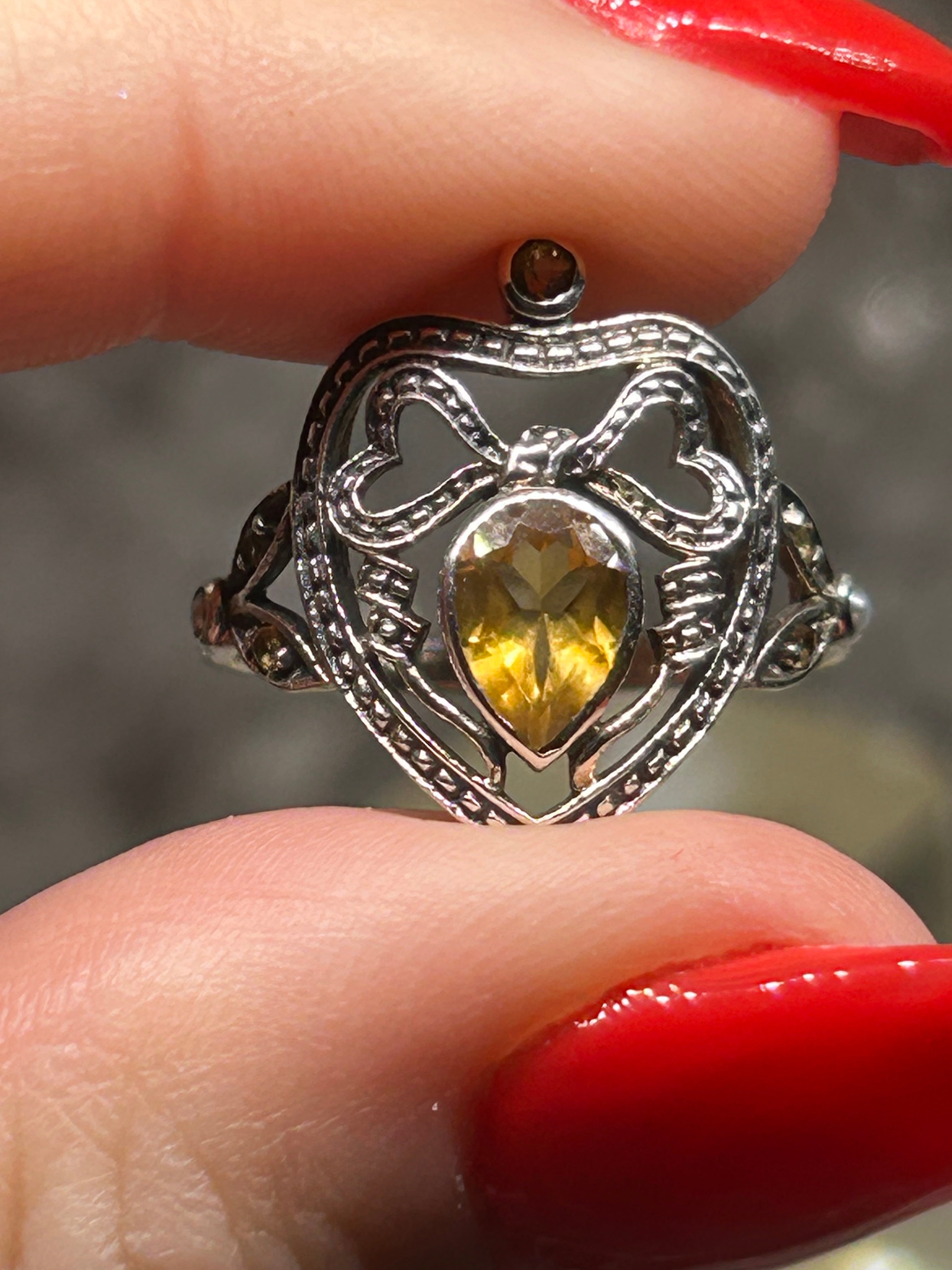 Vintage Citrine Heart Ring 925