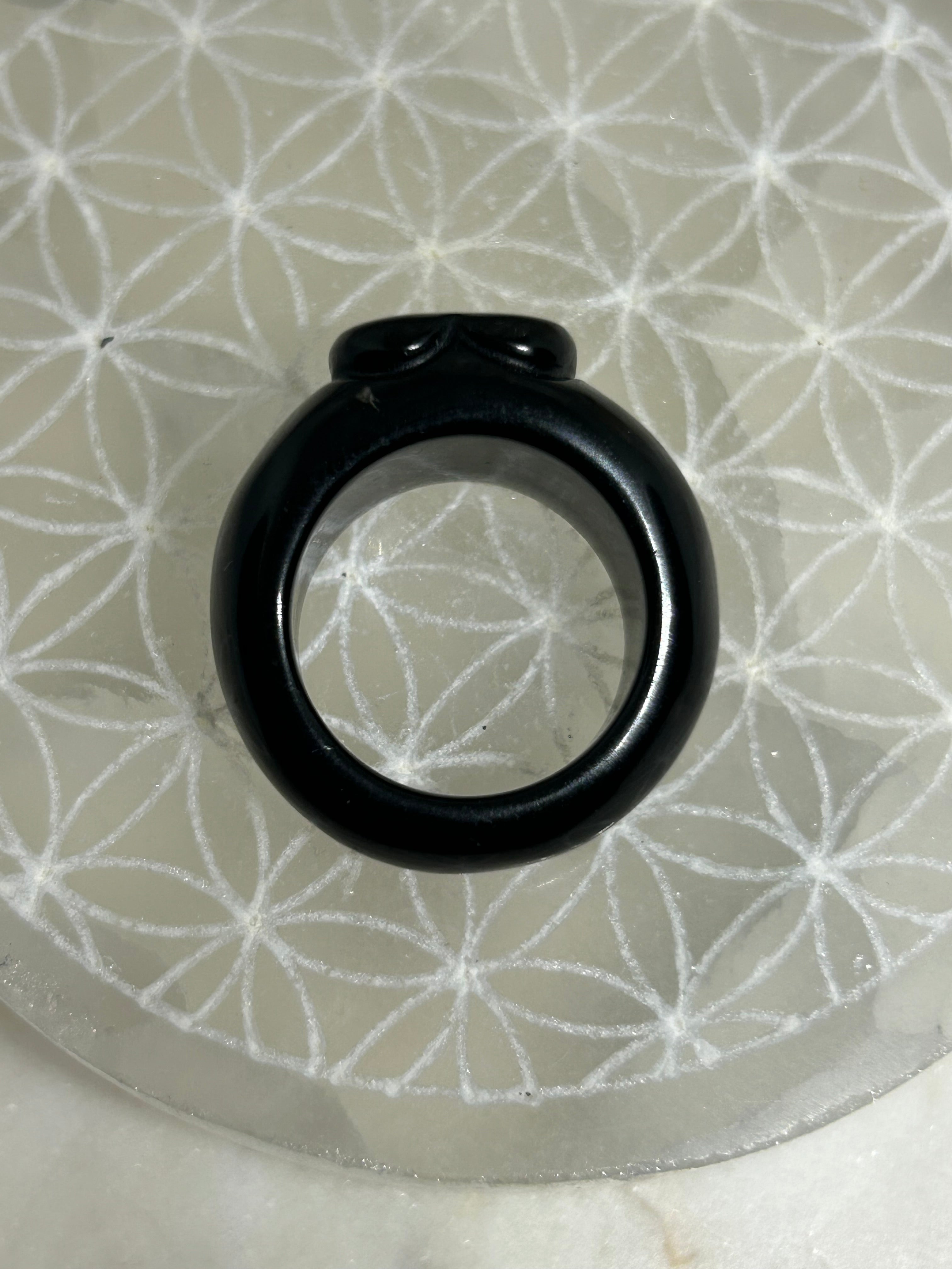 Vintage Black Onyx Carved Heart Ring