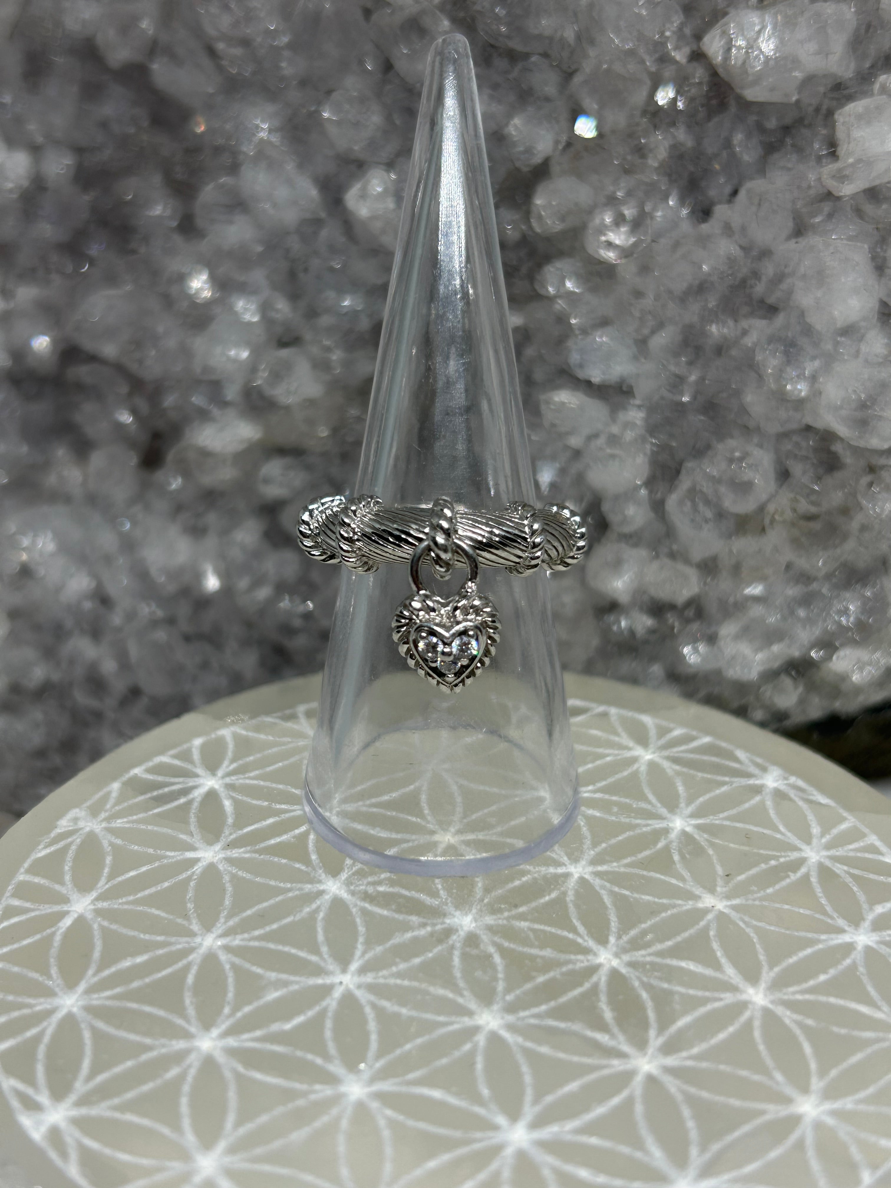 CZ Heart Charm Ring 925