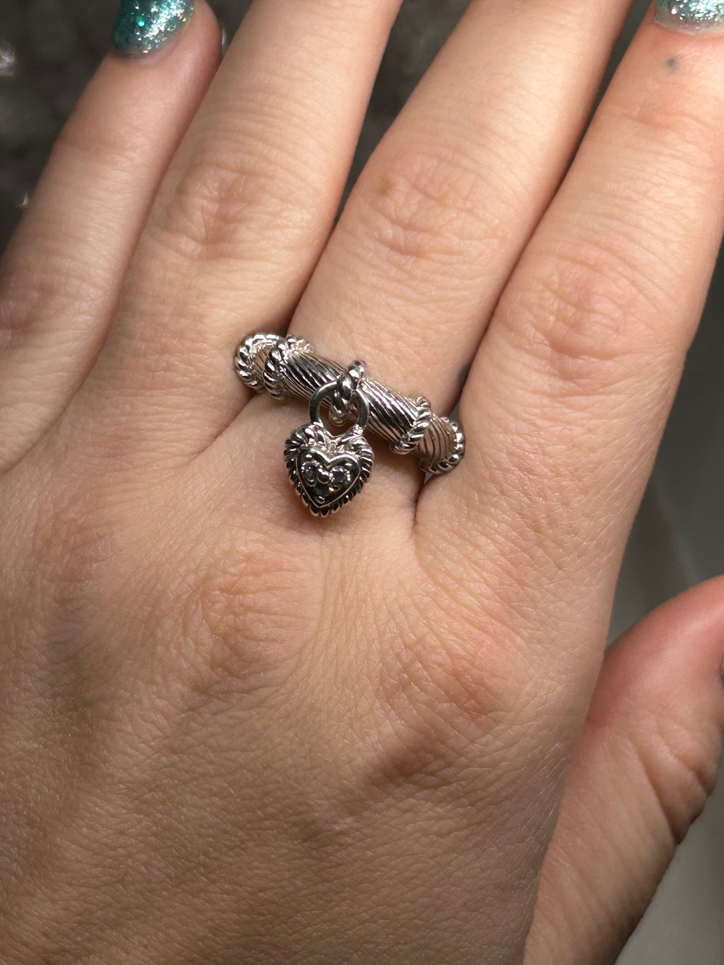 CZ Heart Charm Ring 925