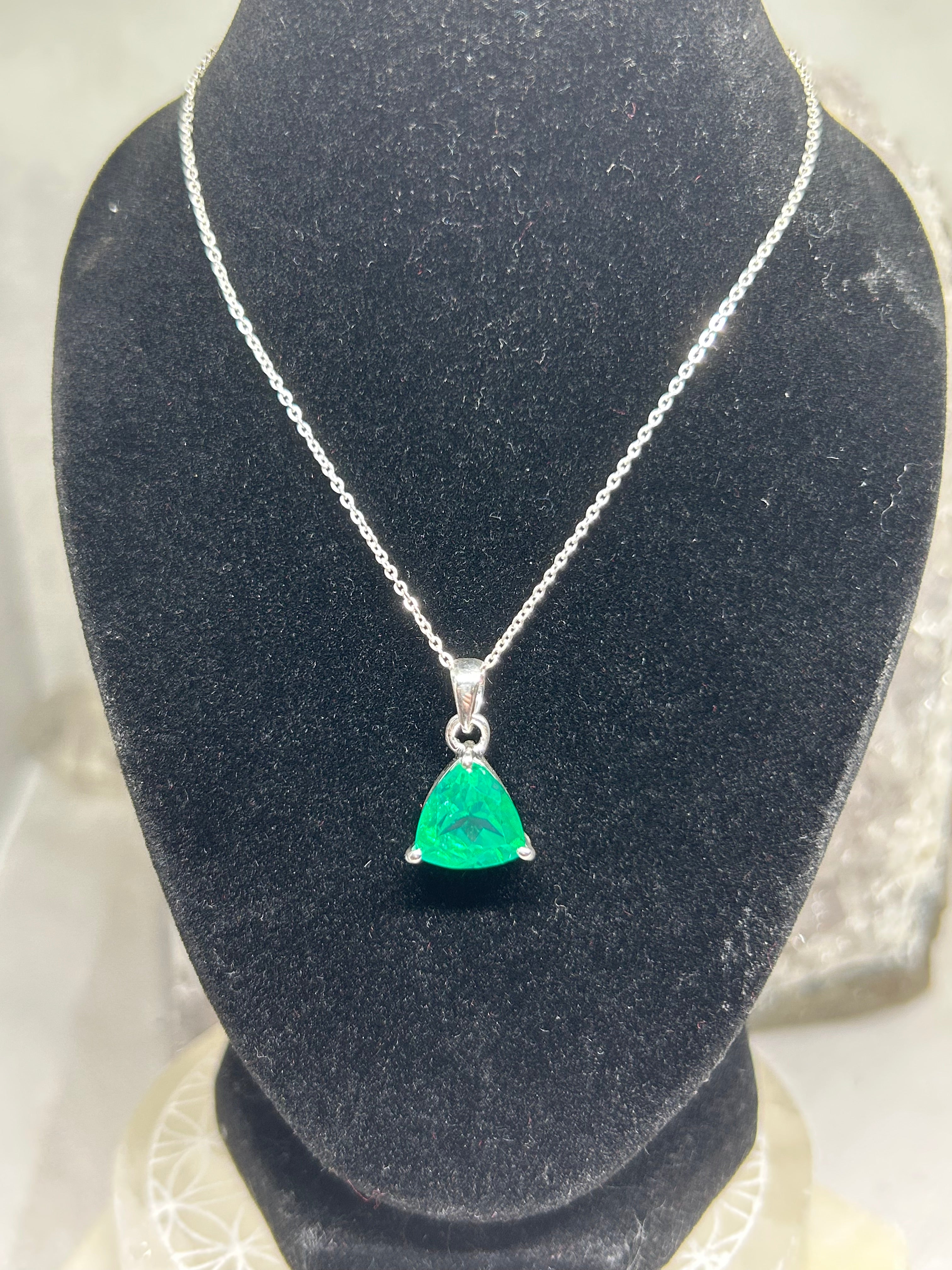 Trillion Cut Emerald Pendant Necklace
