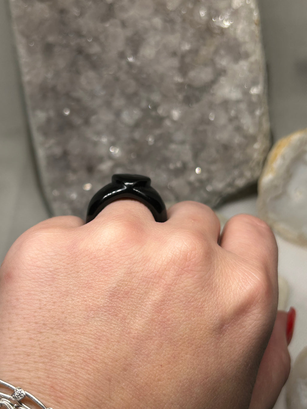 Vintage Black Onyx Carved Heart Ring
