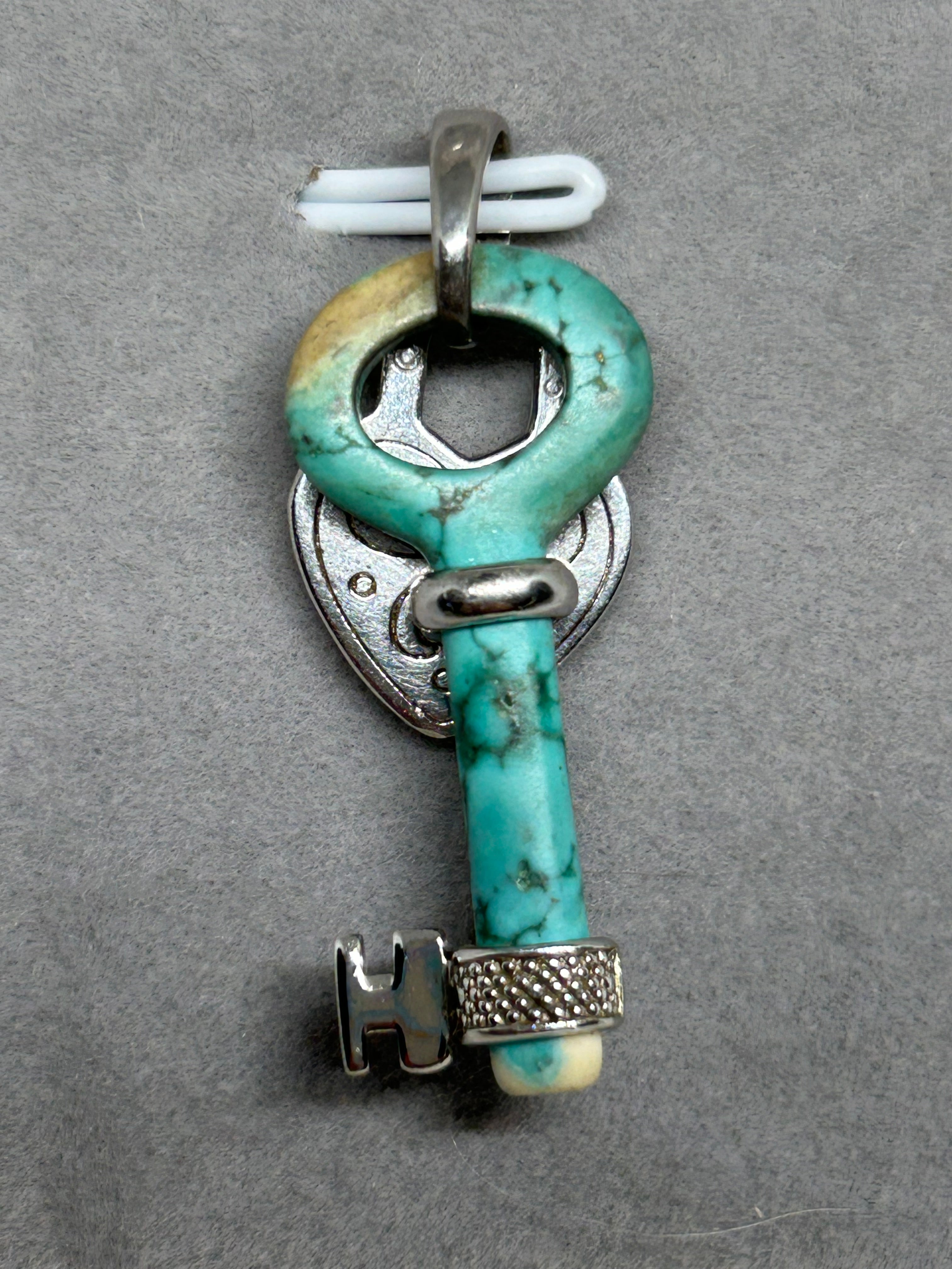 Vintage Turquoise Heart Lock &  Key Pendant