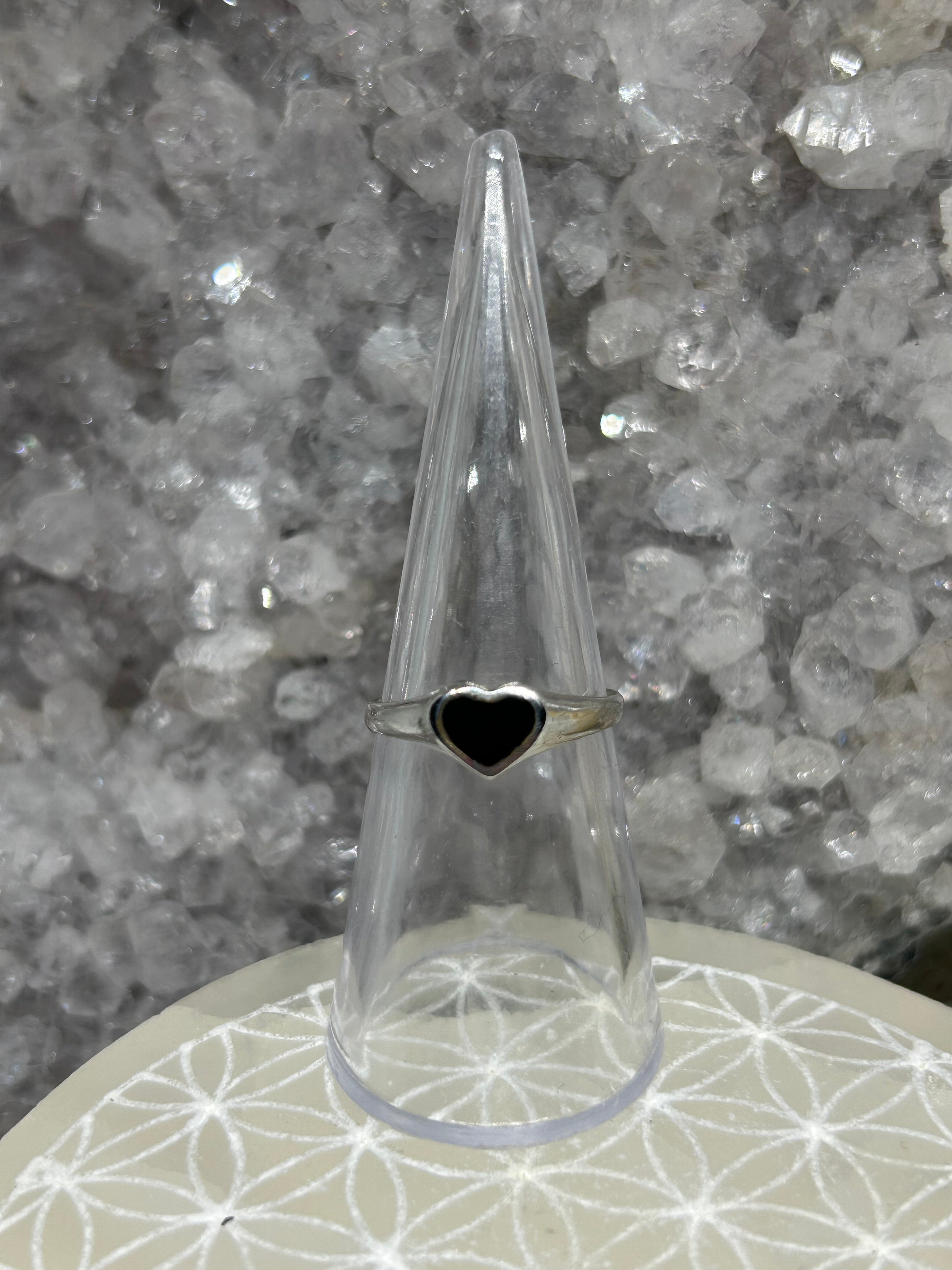 Vintage Black Onyx Heart Ring 925