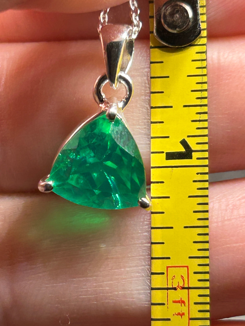 Trillion Cut Colombian Emerald Pendant Necklace