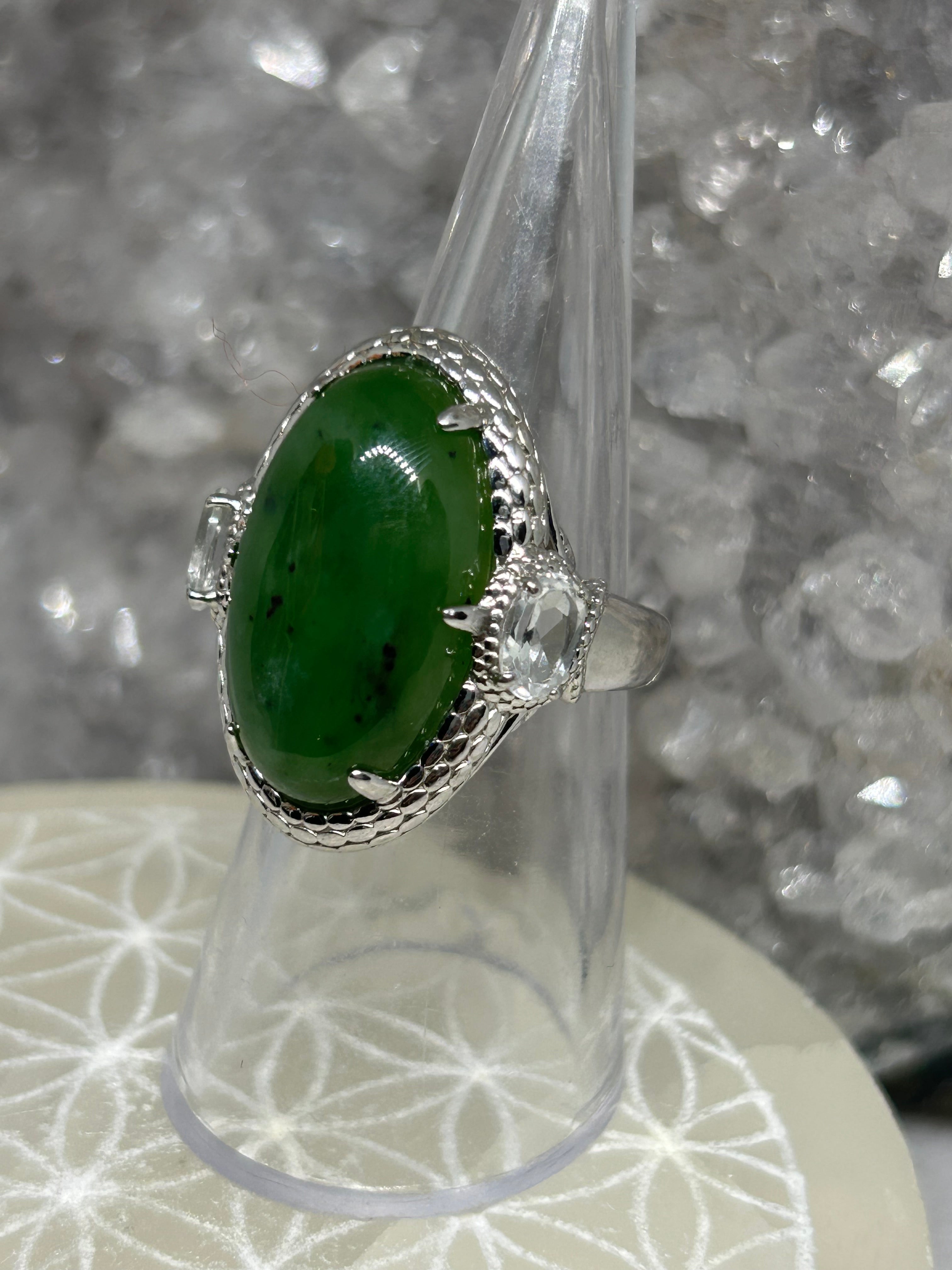 Nephrite Jade & Sapphire Statement Ring