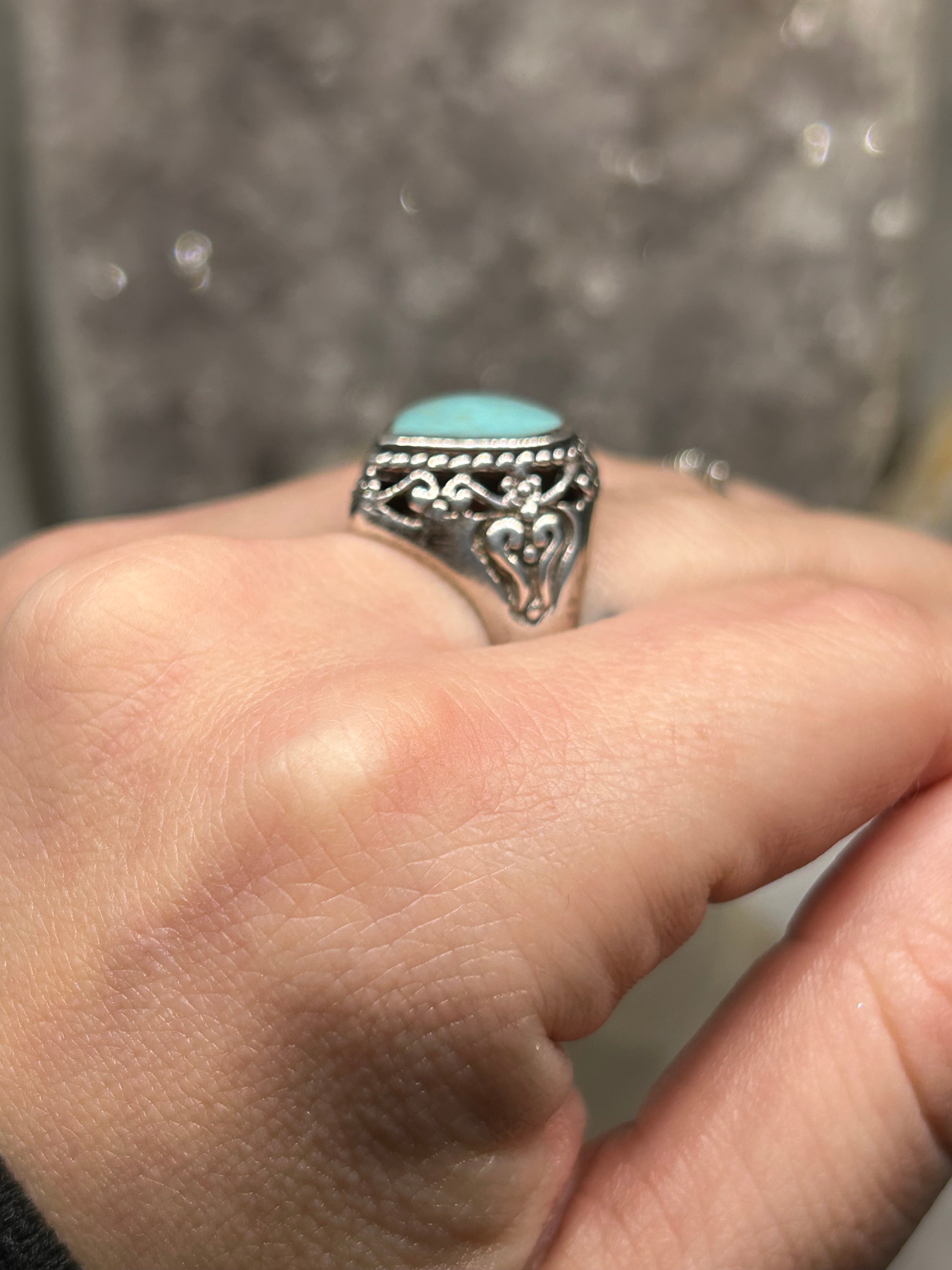 Vintage Turquoise Heart Ring 925