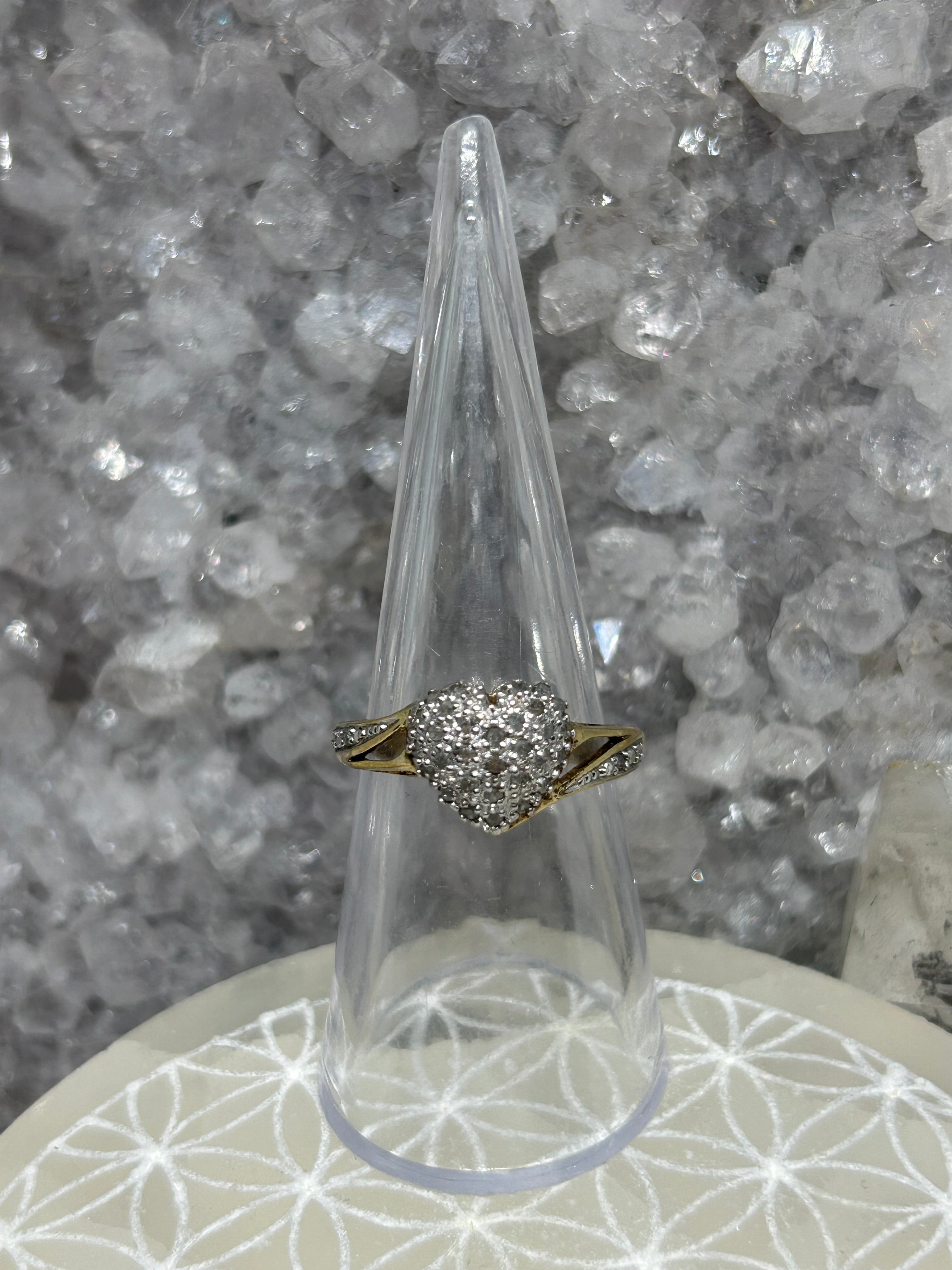 Vintage Natural Diamond Heart Ring 925