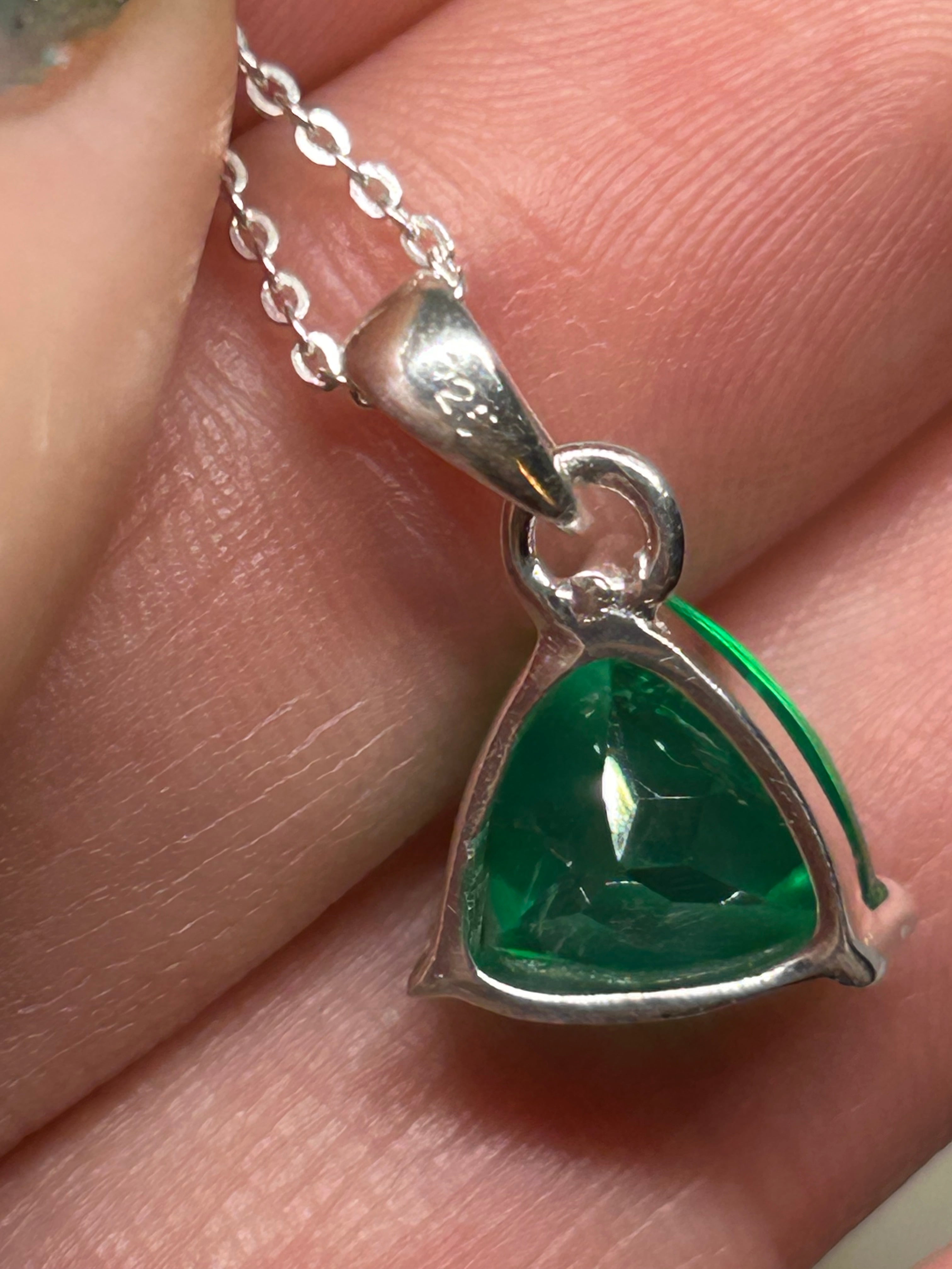 Trillion Cut Emerald Pendant Necklace