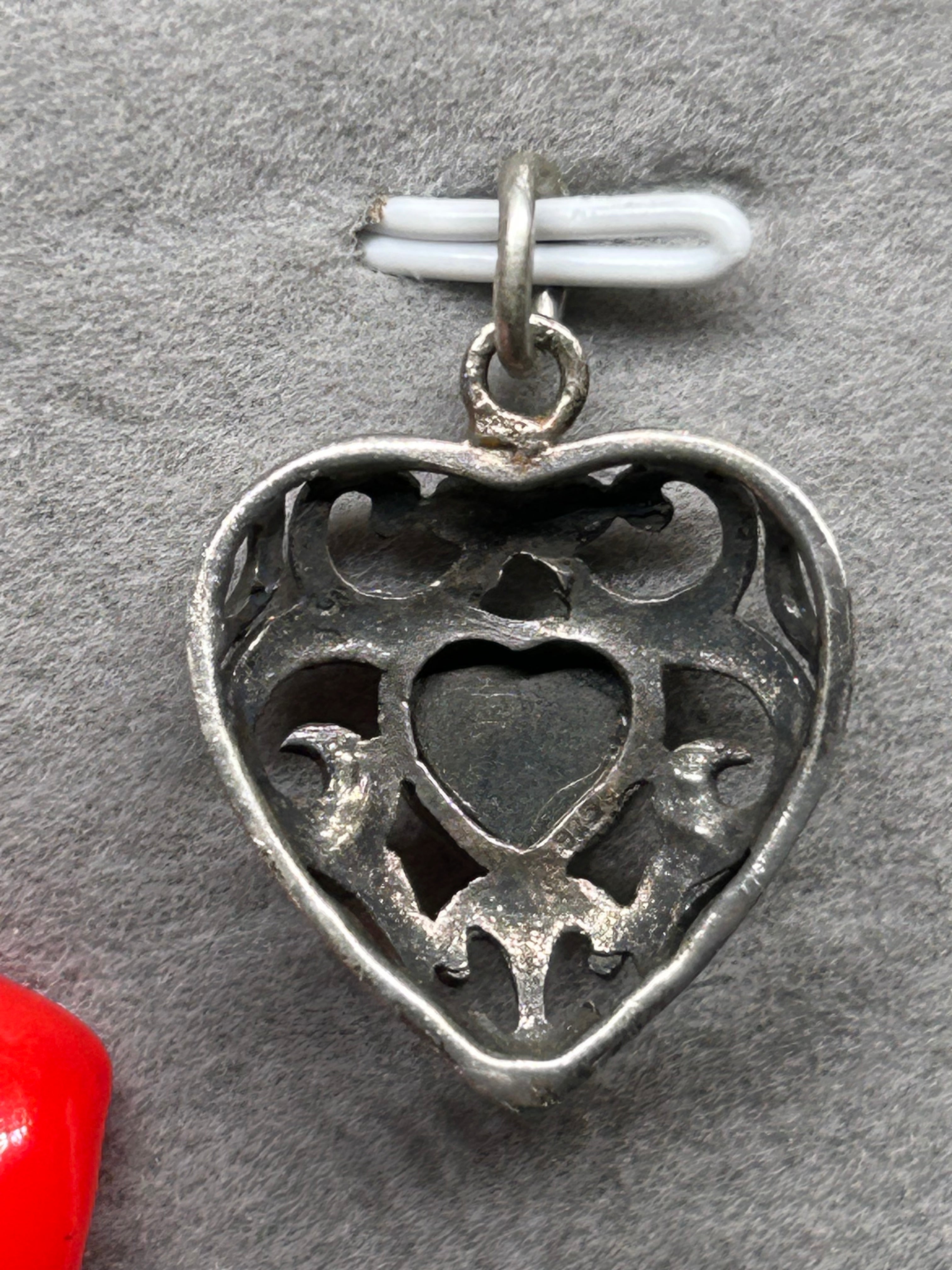 Vintage Black Onyx Filigree Heart Pendant 925