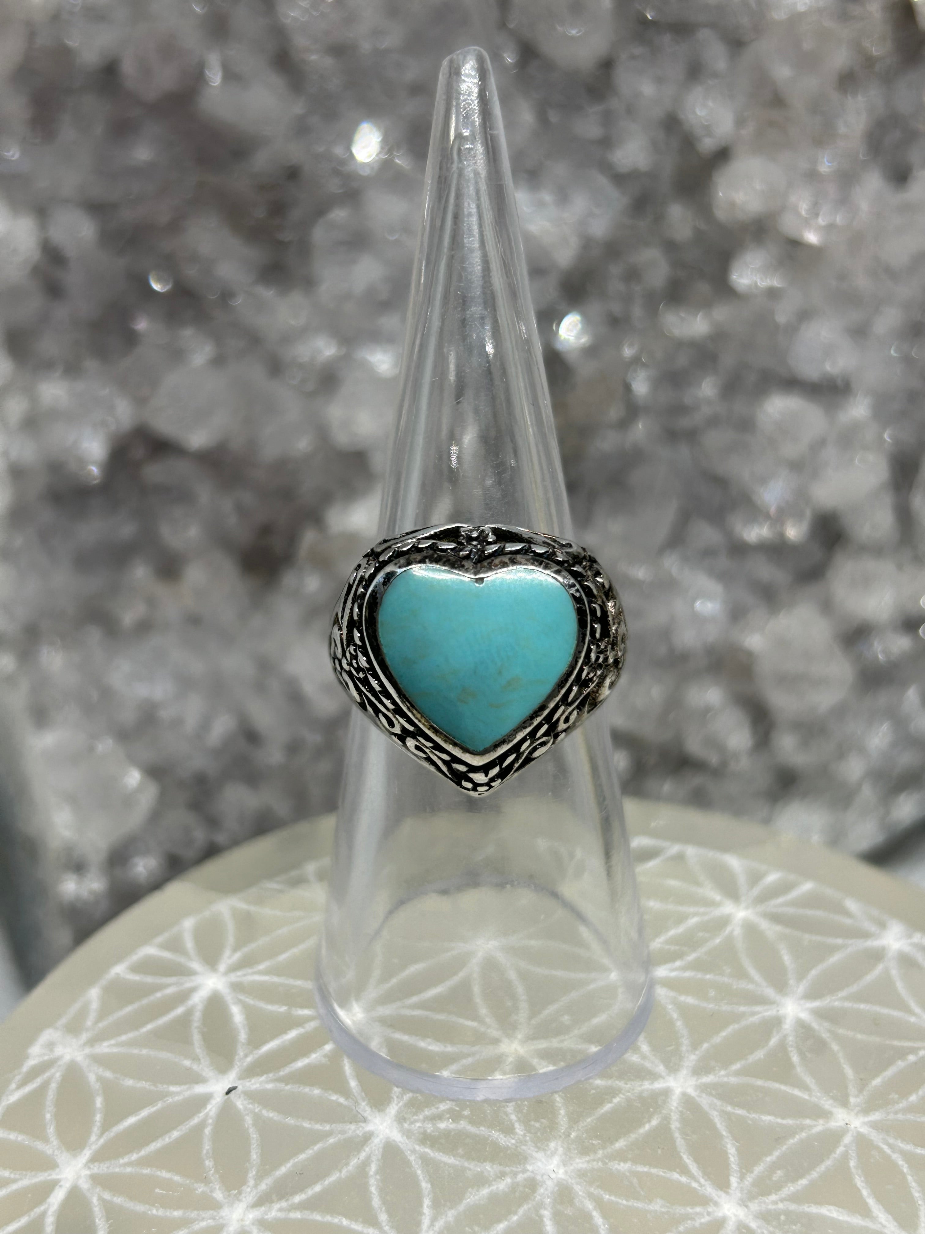 Vintage Turquoise Heart Ring 925