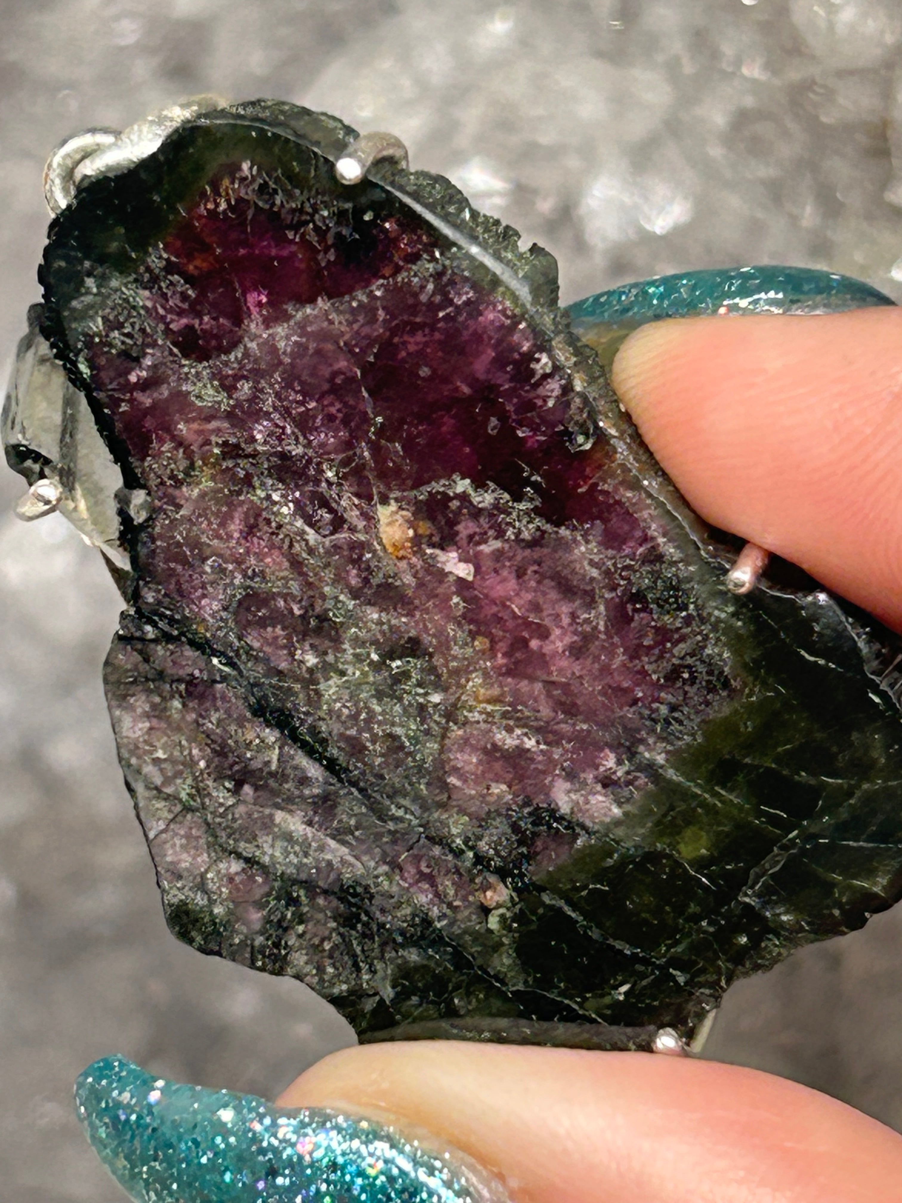 Statement Watermelon Tourmaline Slice Pendant 925