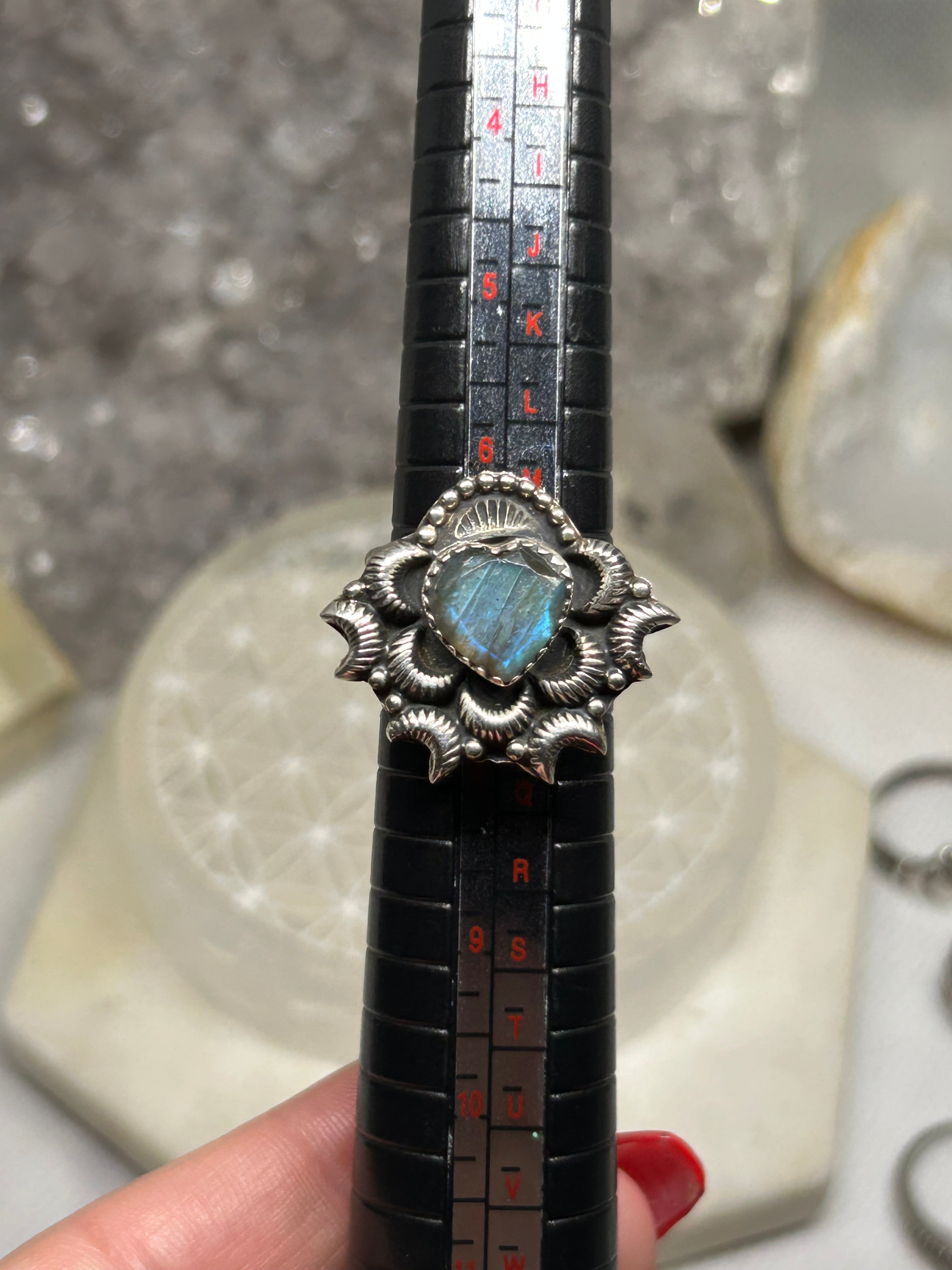 Hand Crafted Labradorite Heart Ring 925