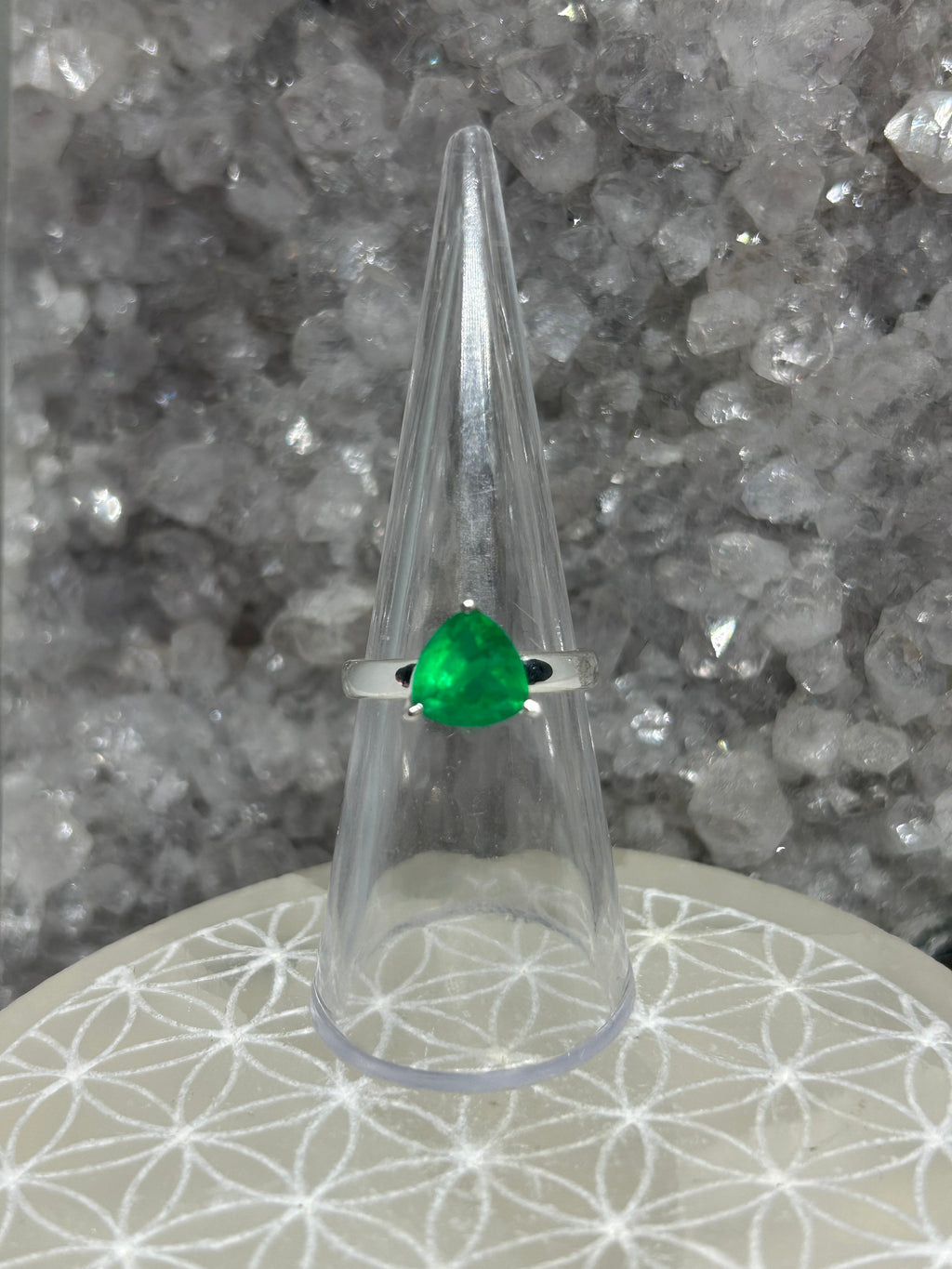 Trillion Cut Colombian Emerald Ring