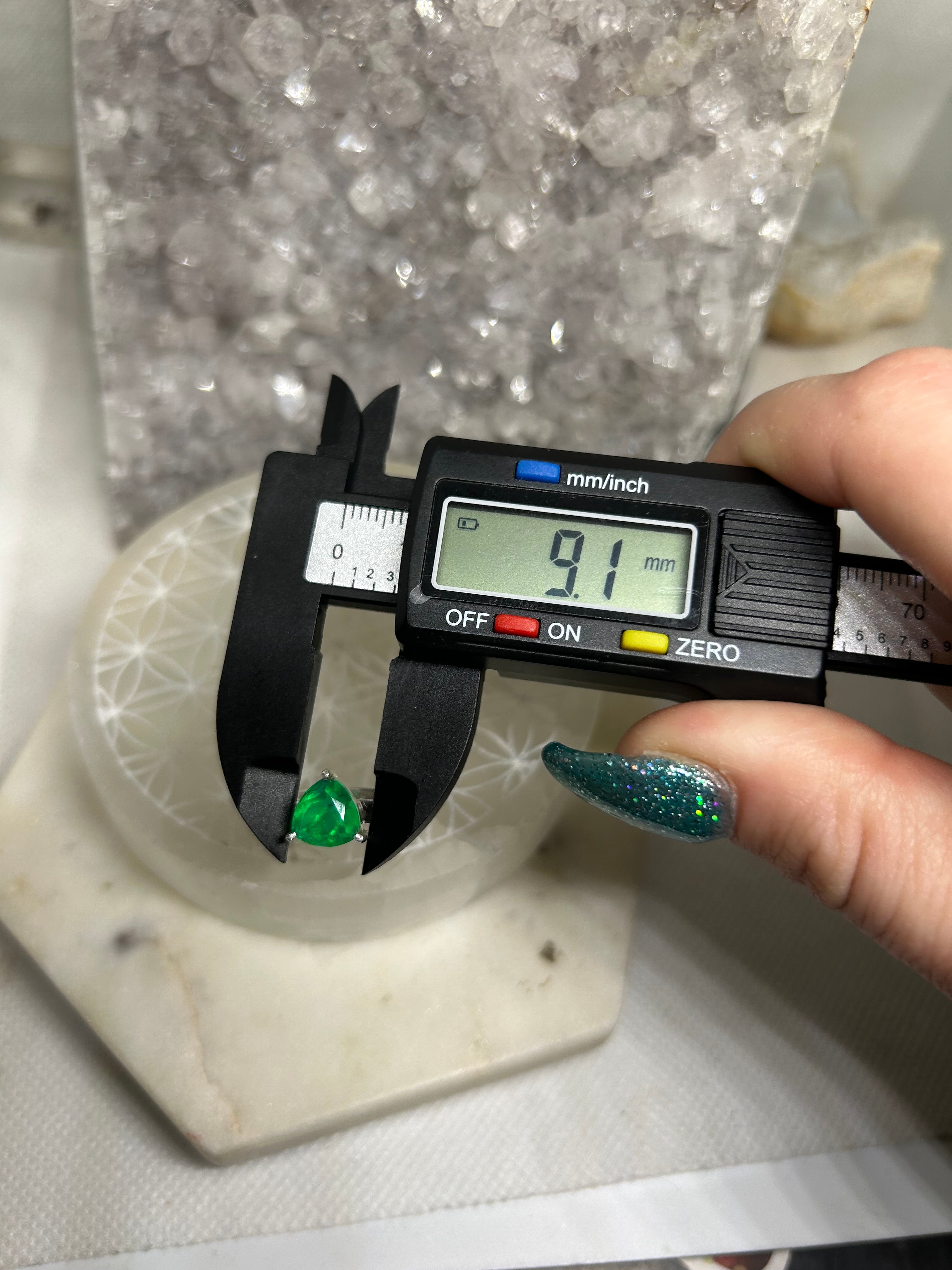 Trillion Cut Colombian Emerald Ring