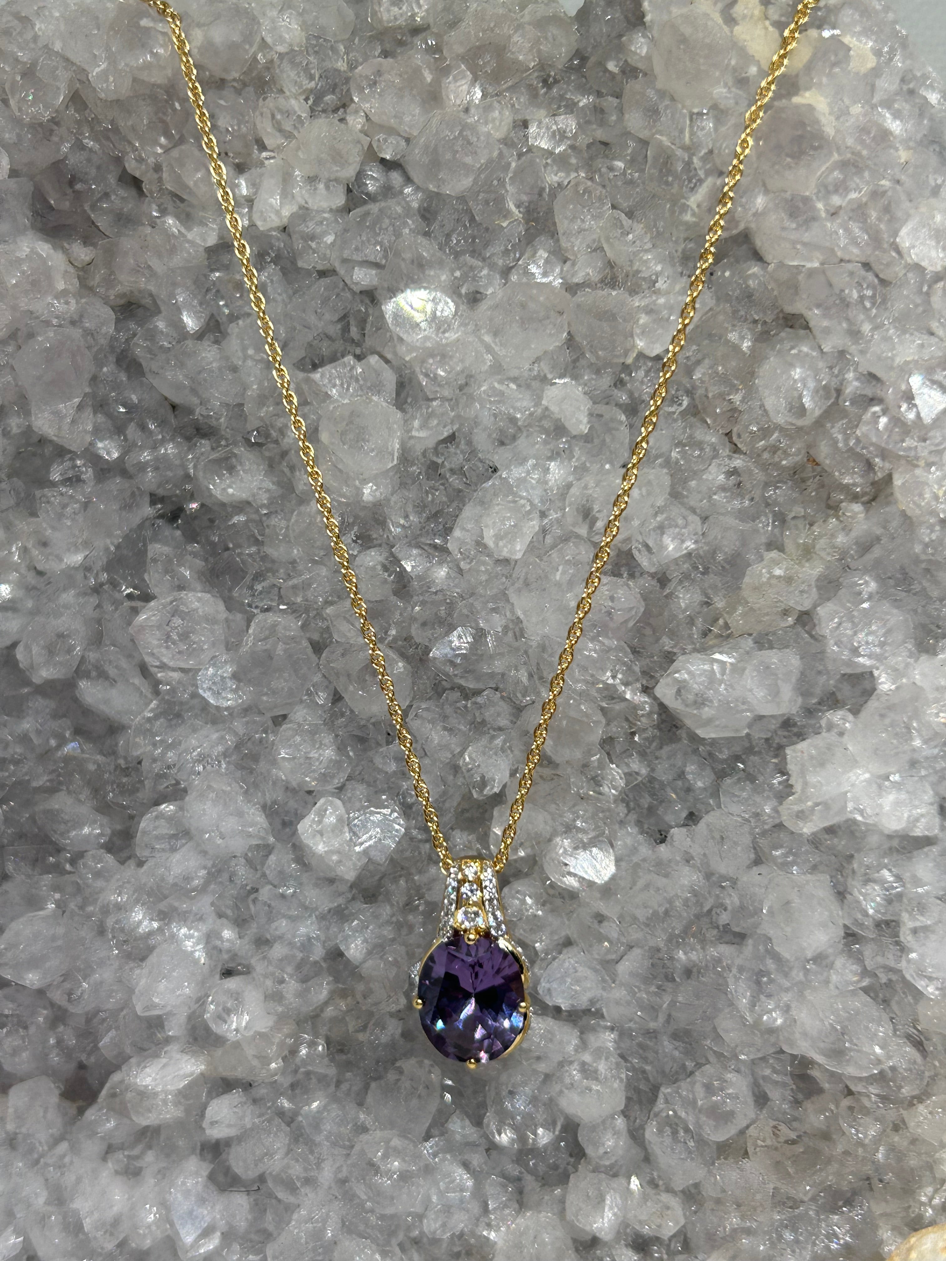 Oval Cut Color Change Sapphire Necklace 925