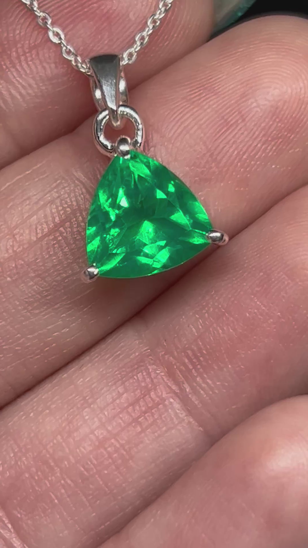 Trillion Cut Colombian Emerald Pendant Necklace