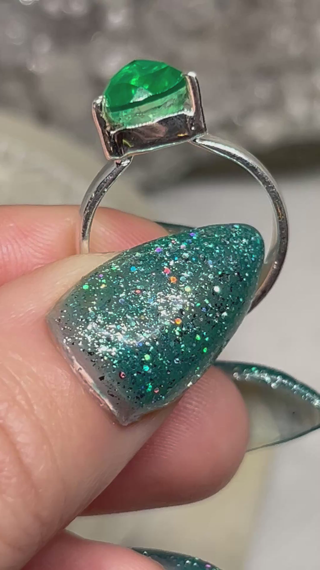 Trillion Cut Colombian Emerald Ring
